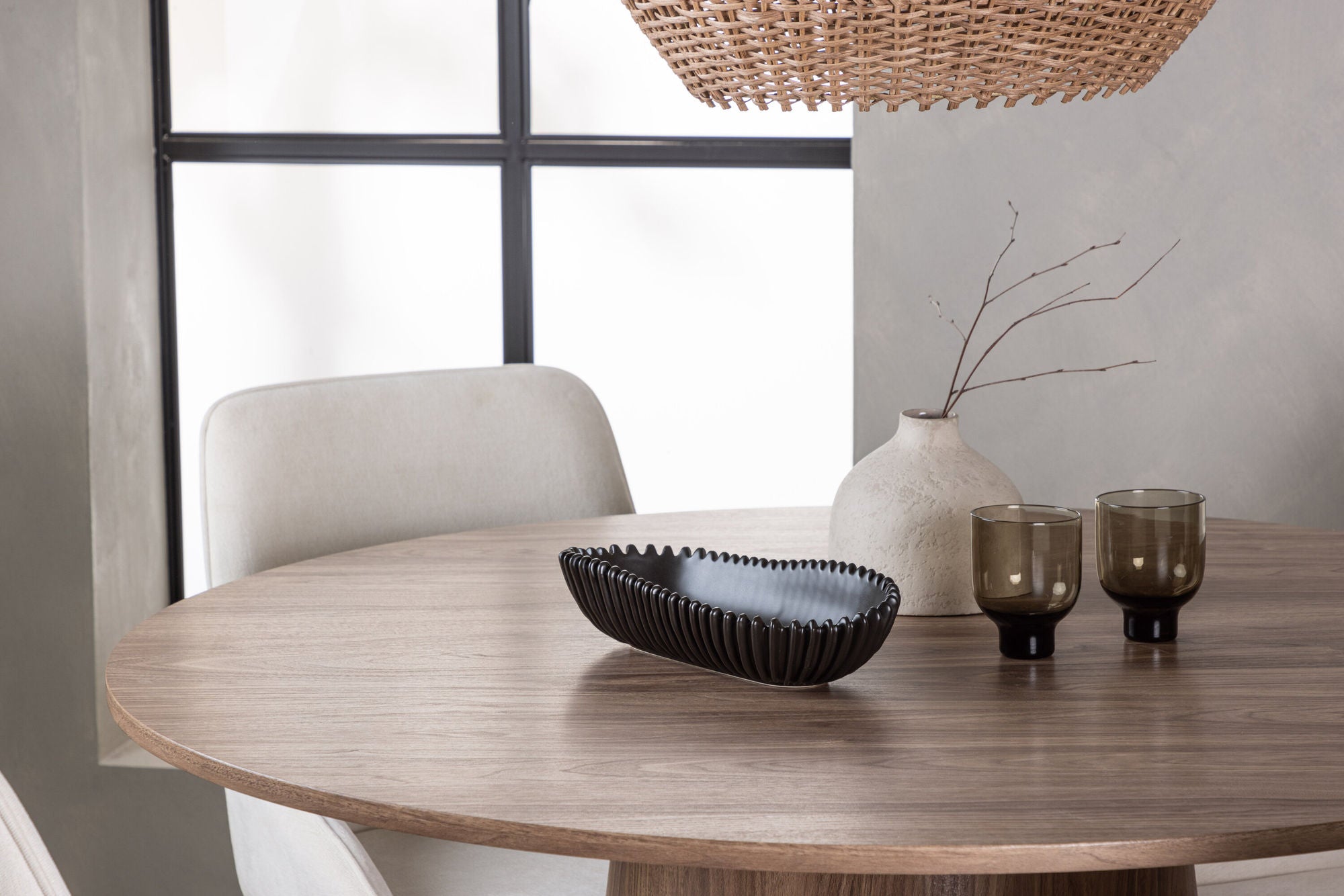 Venture Home Lanzo spisebord φ120 - Natural / Natural MDF +Rosie Spisebordsstol - Black / Beige Fabric _4