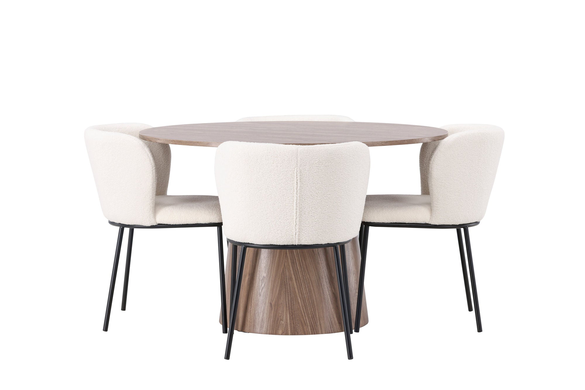 Venture Home Lanzo spisebord φ120 - Natural / Natural MDF +Edina Spisebordsstol - Black / White Boucle _4