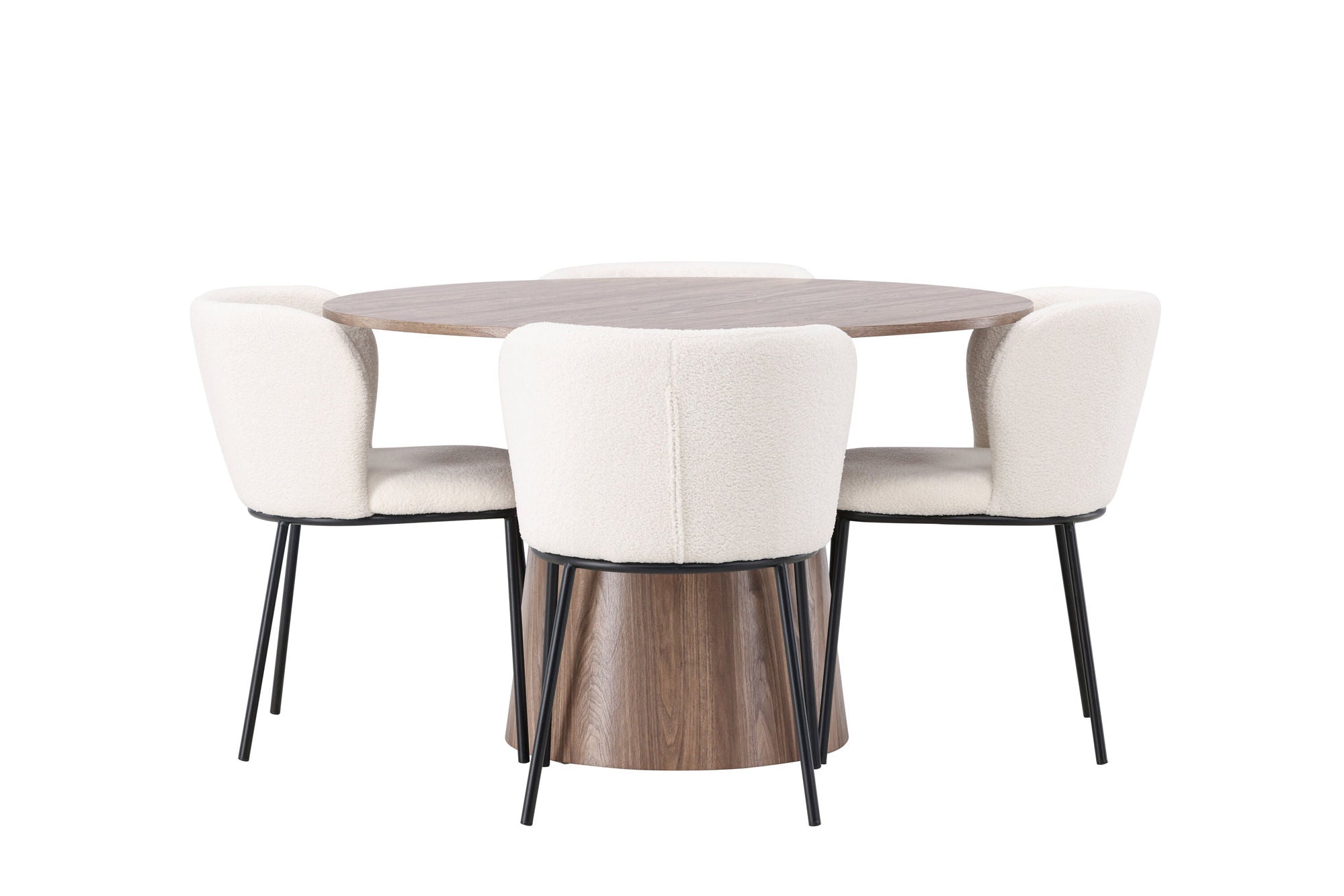 Venture Home Lanzo spisebord φ120 - Natural / Natural MDF +Edina Spisebordsstol - Black / White Boucle _4