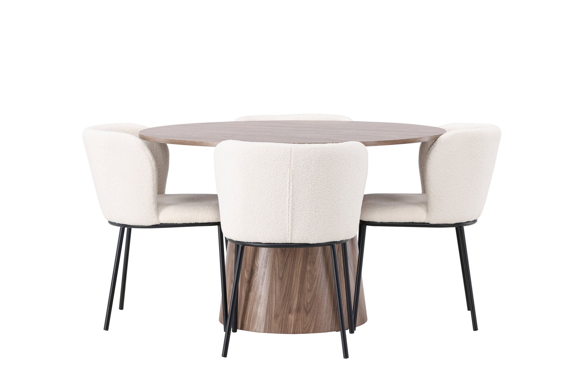 Venture Home Lanzo spisebord φ120 - Natural / Natural MDF +Edina Spisebordsstol - Black / White Boucle _4