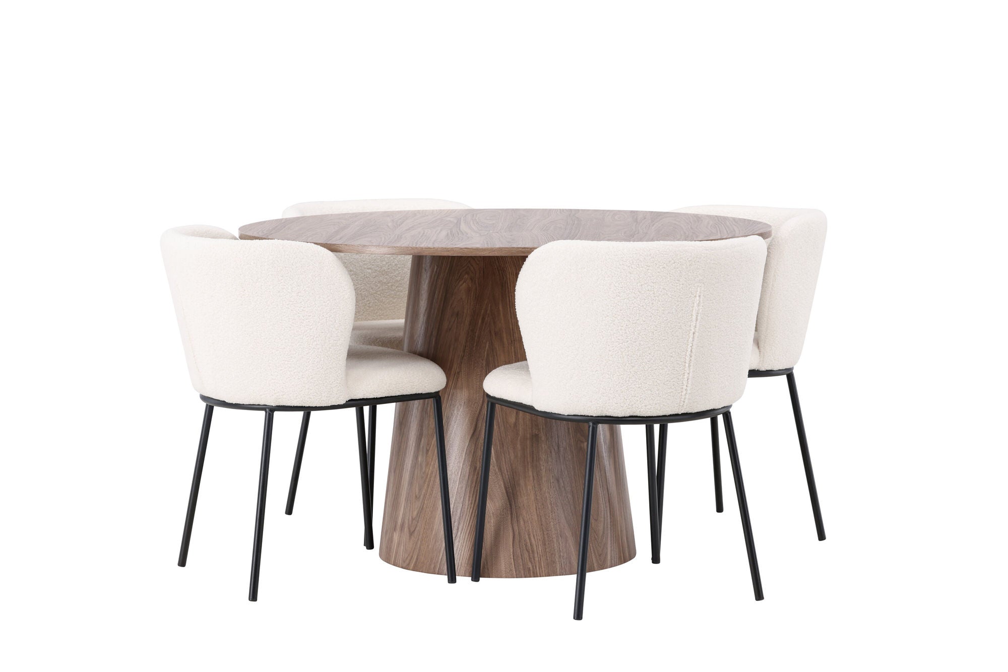 Venture Home Lanzo spisebord φ120 - Natural / Natural MDF +Edina Spisebordsstol - Black / White Boucle _4