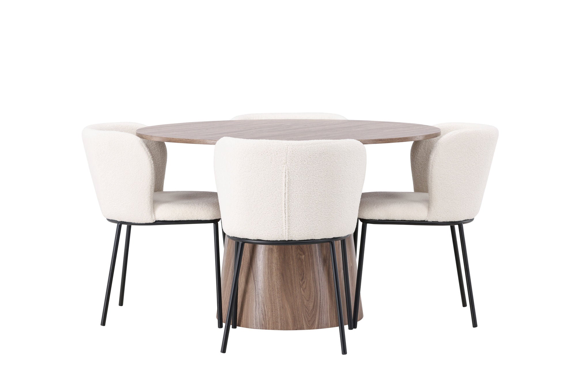 Venture Home Lanzo spisebord φ120 - Natural / Natural MDF +Edina Spisebordsstol - Black / White Boucle _4