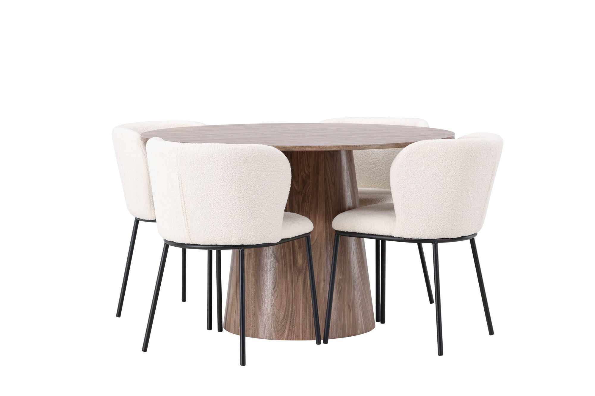 Venture Home Lanzo spisebord φ120 - Natural / Natural MDF +Edina Spisebordsstol - Black / White Boucle _4