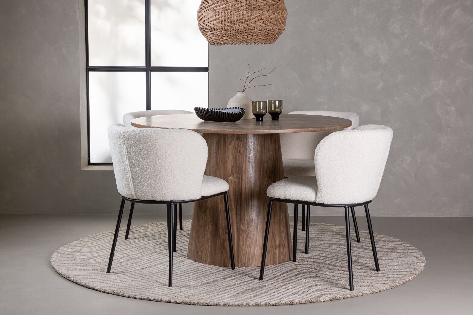 Venture Home Lanzo spisebord φ120 - Natural / Natural MDF +Edina Spisebordsstol - Black / White Boucle _4