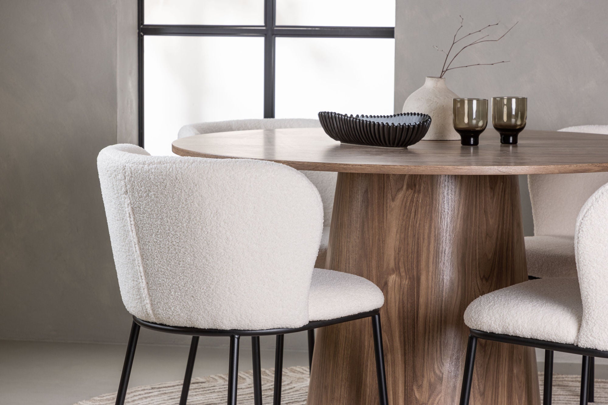Venture Home Lanzo spisebord φ120 - Natural / Natural MDF +Edina Spisebordsstol - Black / White Boucle _4