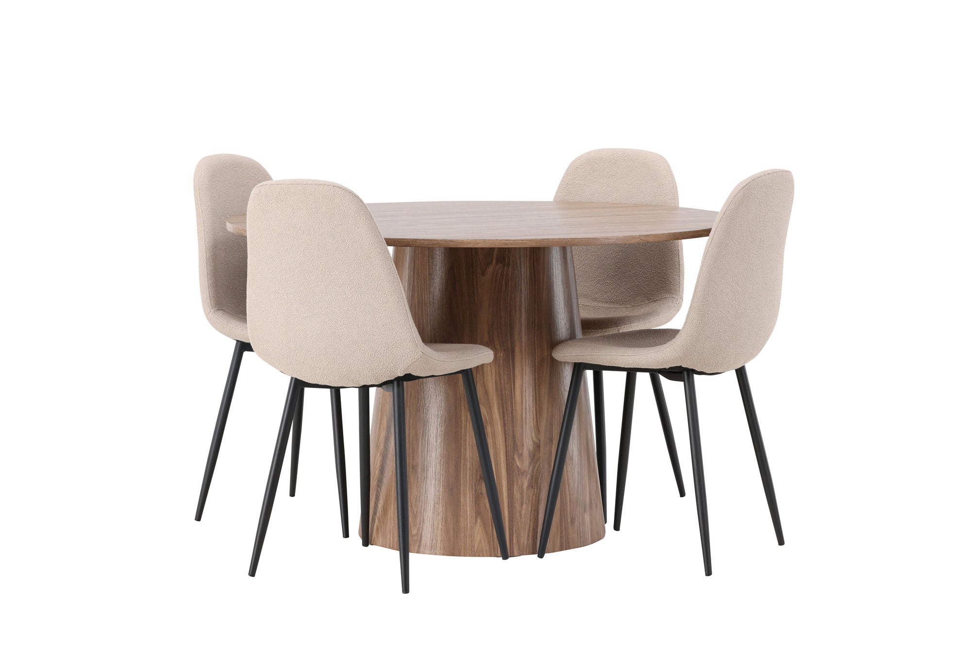 Venture Home Lanzo spisebord φ120 - Natural / Natural MDF +Polar Spisebordsstol - Black / Beige Boucle _4