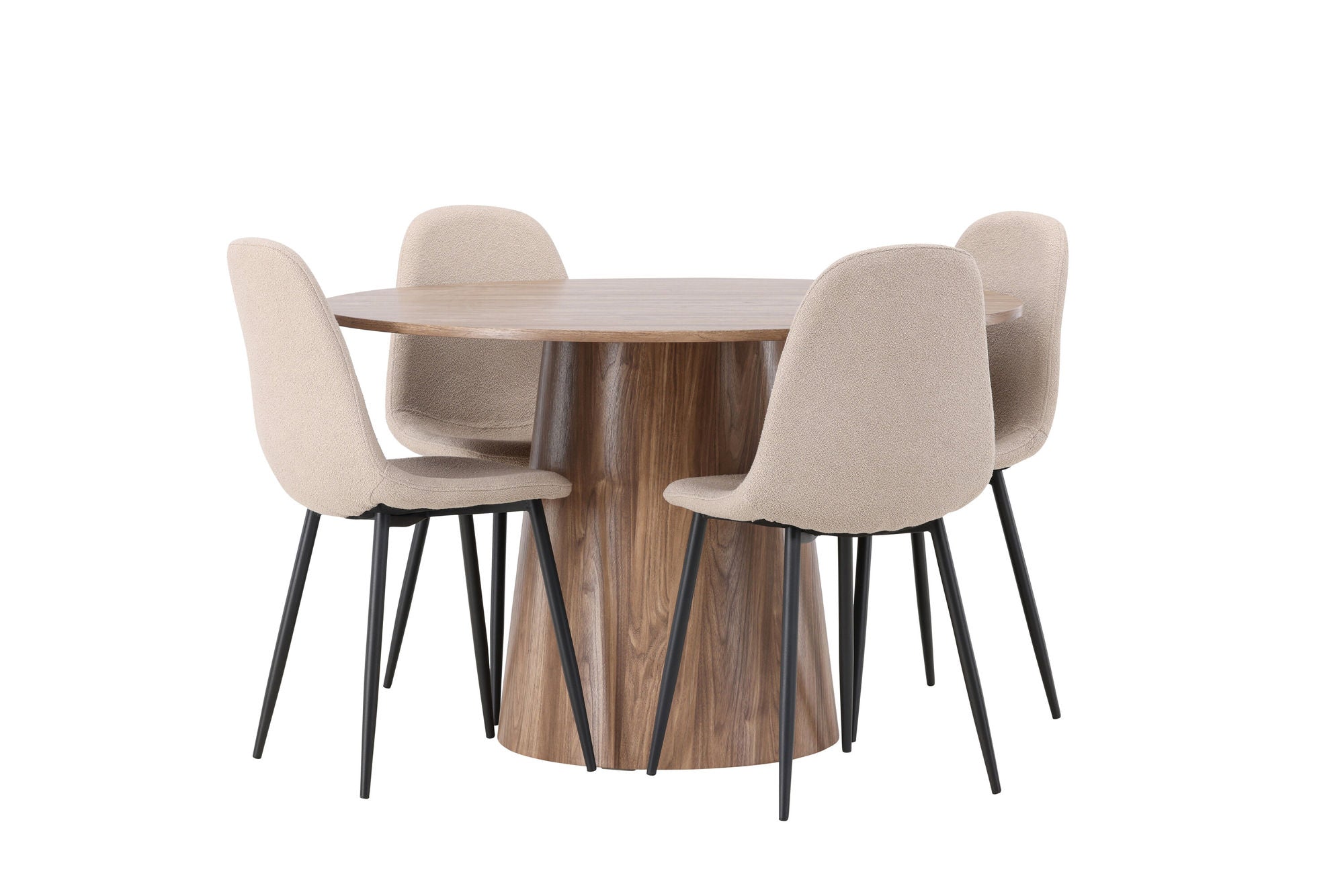 Venture Home Lanzo spisebord φ120 - Natural / Natural MDF +Polar Spisebordsstol - Black / Beige Boucle _4