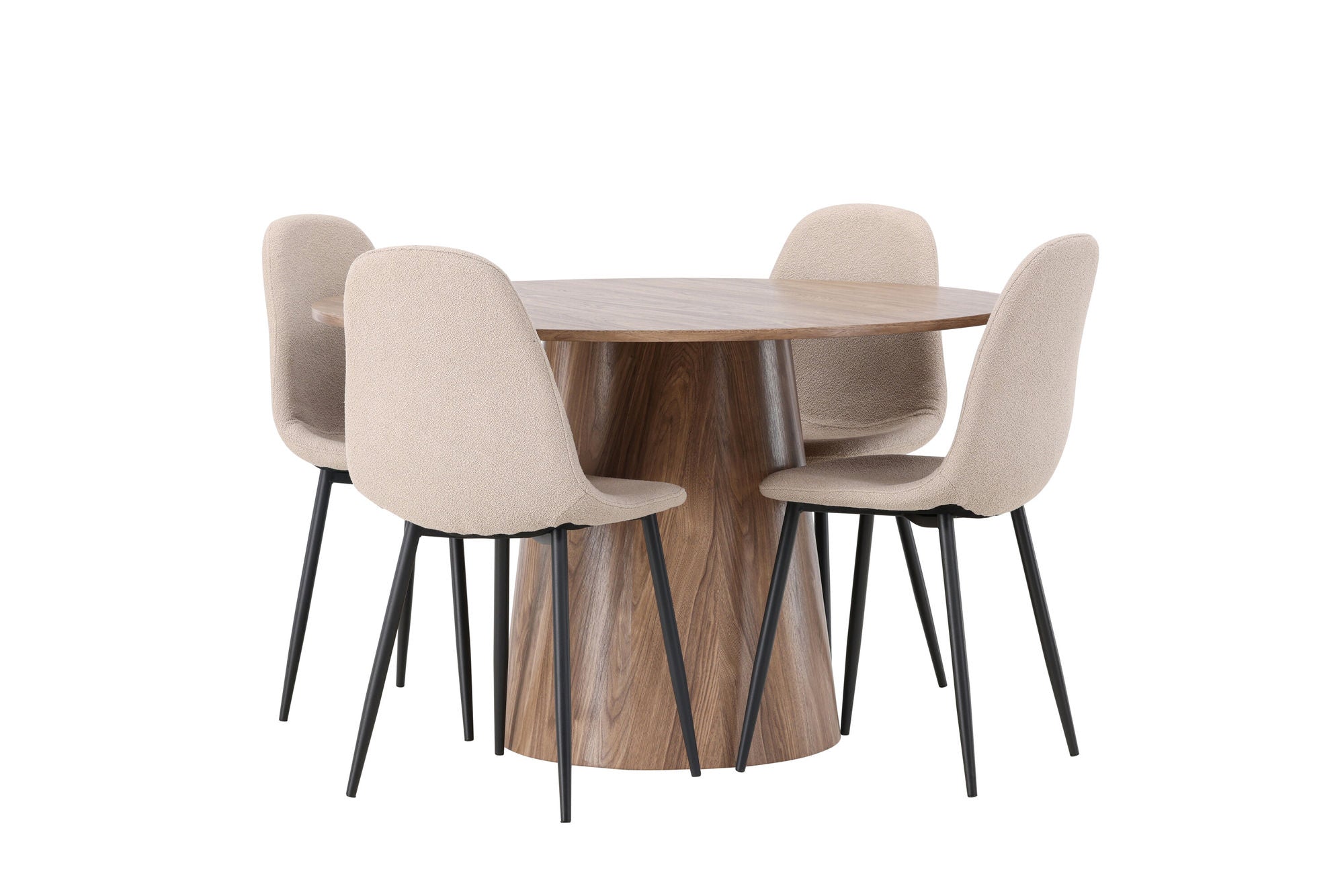 Venture Home Lanzo spisebord φ120 - Natural / Natural MDF +Polar Spisebordsstol - Black / Beige Boucle _4