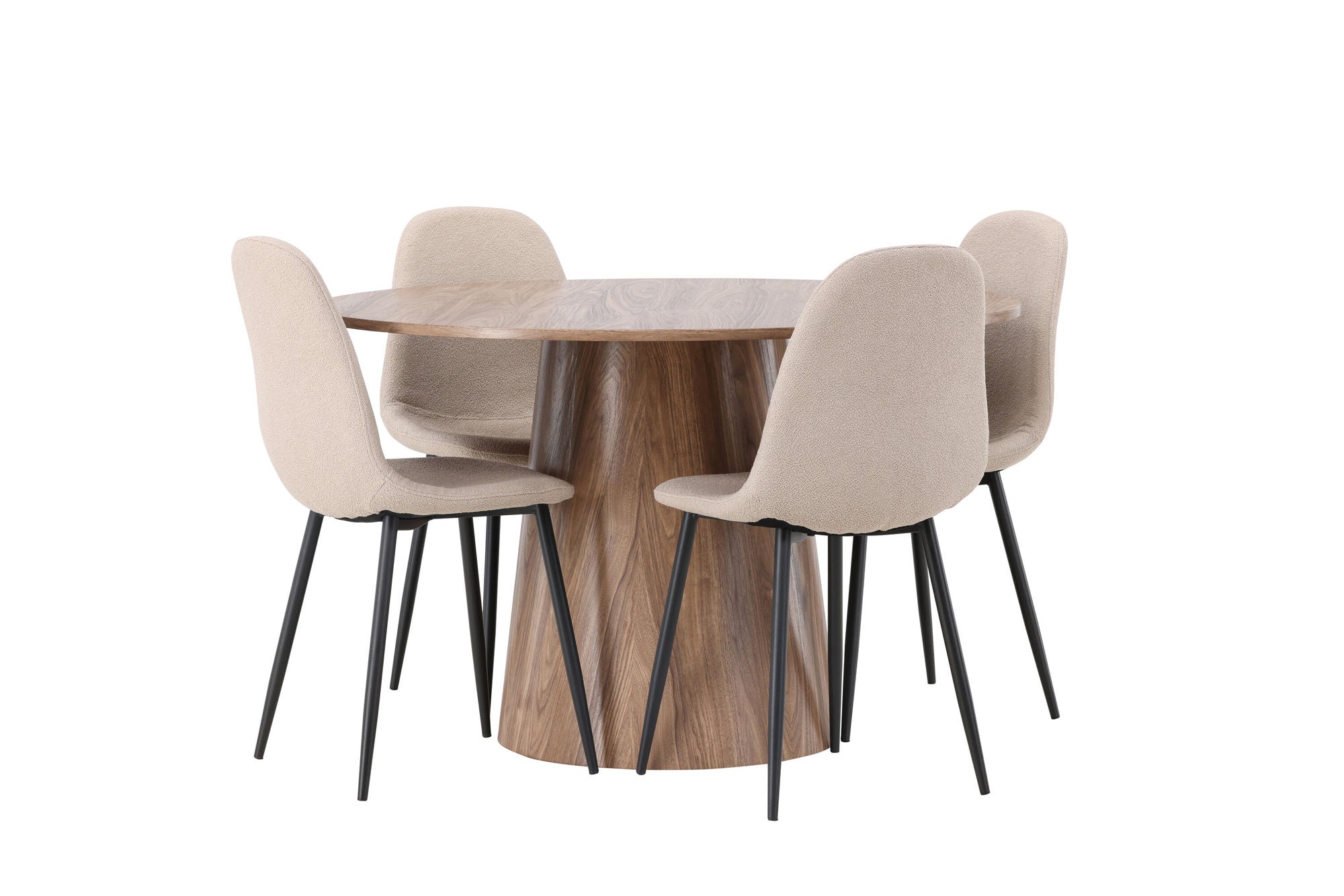 Venture Home Lanzo spisebord φ120 - Natural / Natural MDF +Polar Spisebordsstol - Black / Beige Boucle _4