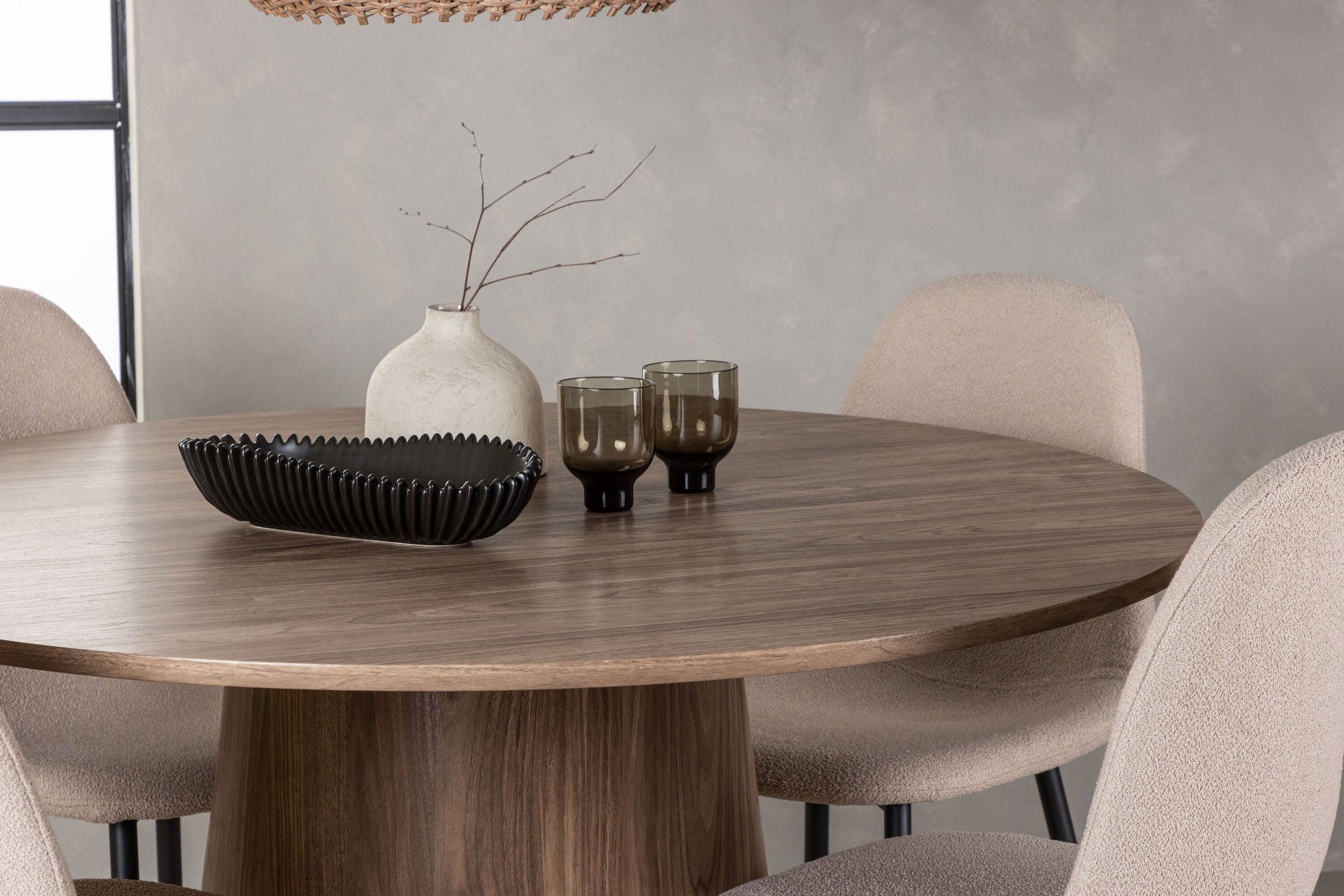 Venture Home Lanzo spisebord φ120 - Natural / Natural MDF +Polar Spisebordsstol - Black / Beige Boucle _4