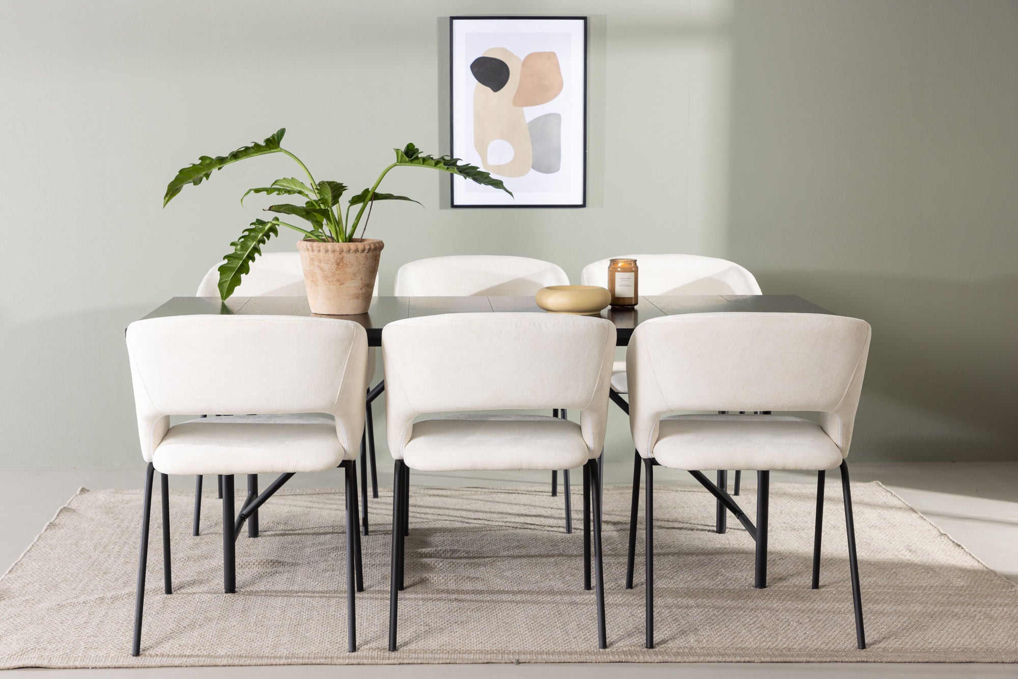 Venture Home Astrid spisebord 200*75 - Matte black / Matte black MDF with veneer +Day Spisebordsstol - Matte black / White Linen _6