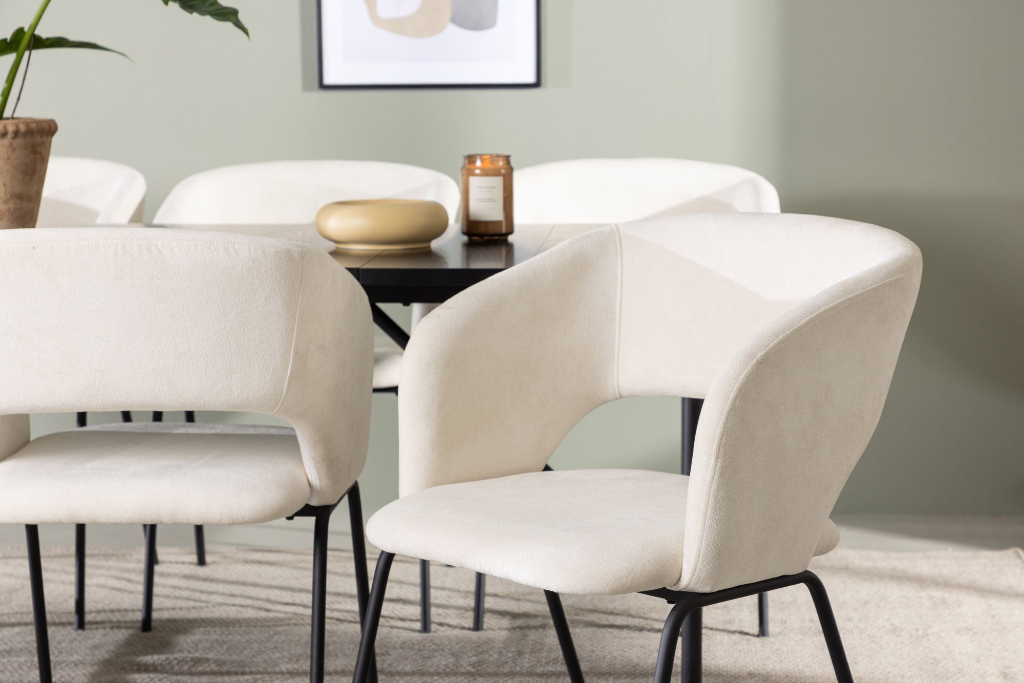Venture Home Astrid spisebord 200*75 - Matte black / Matte black MDF with veneer +Day Spisebordsstol - Matte black / White Linen _6