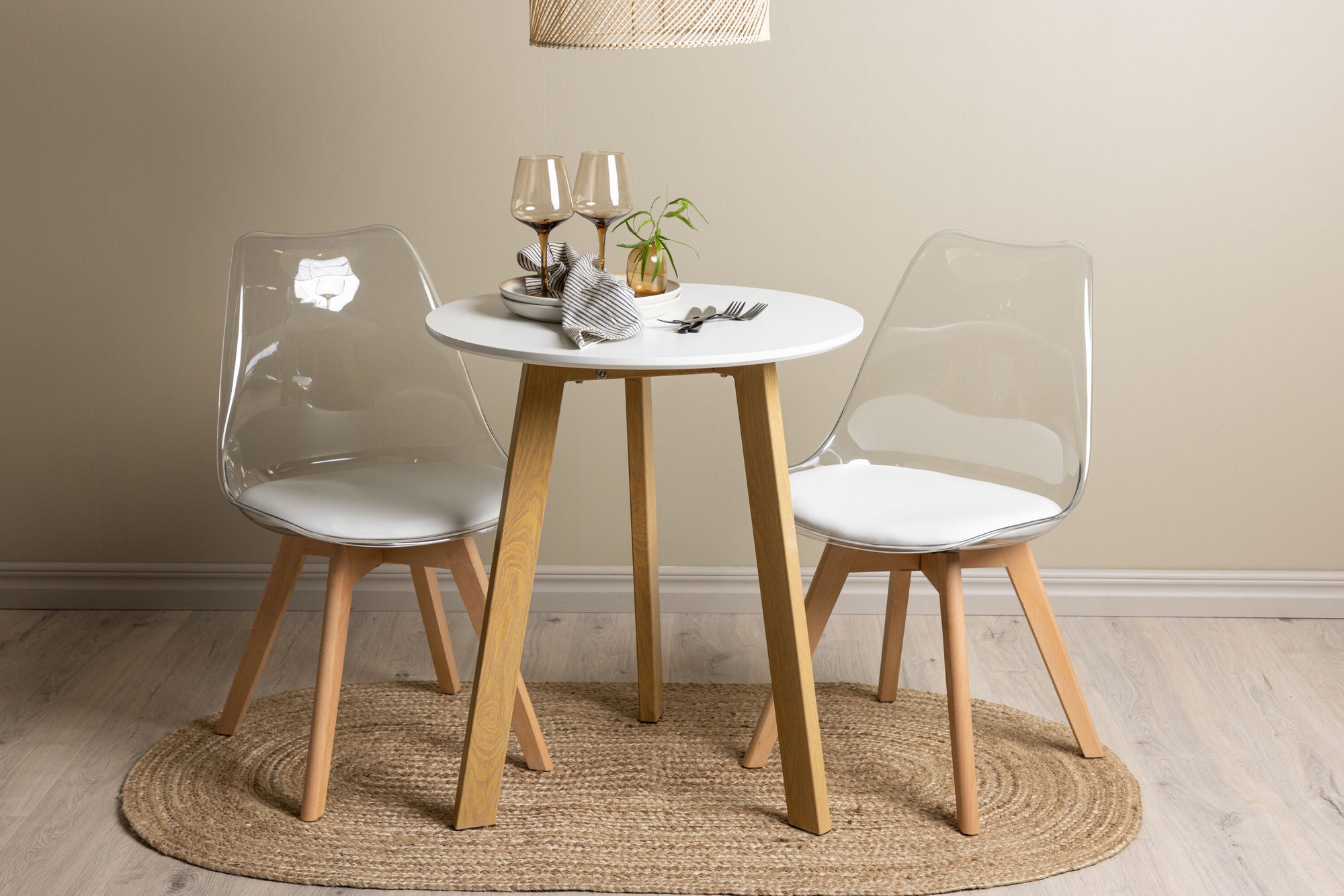 Venture Home Leonora spisebord φ65 - Oaklook / White MDF +Edvin Spisebordsstol - Nature / PET (seat cushion white) PET surface,seat with usual sponge _2