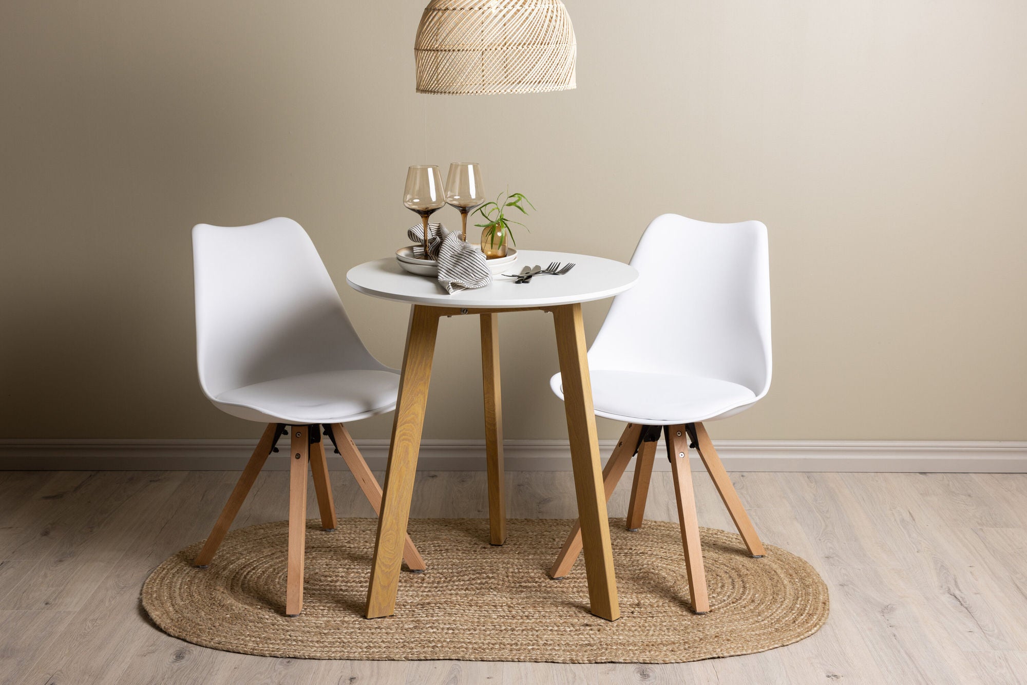 Venture Home Leonora spisebord φ65 - Oaklook / White MDF +Zeno Spisebordsstol - Nature woodlook / White PP _2