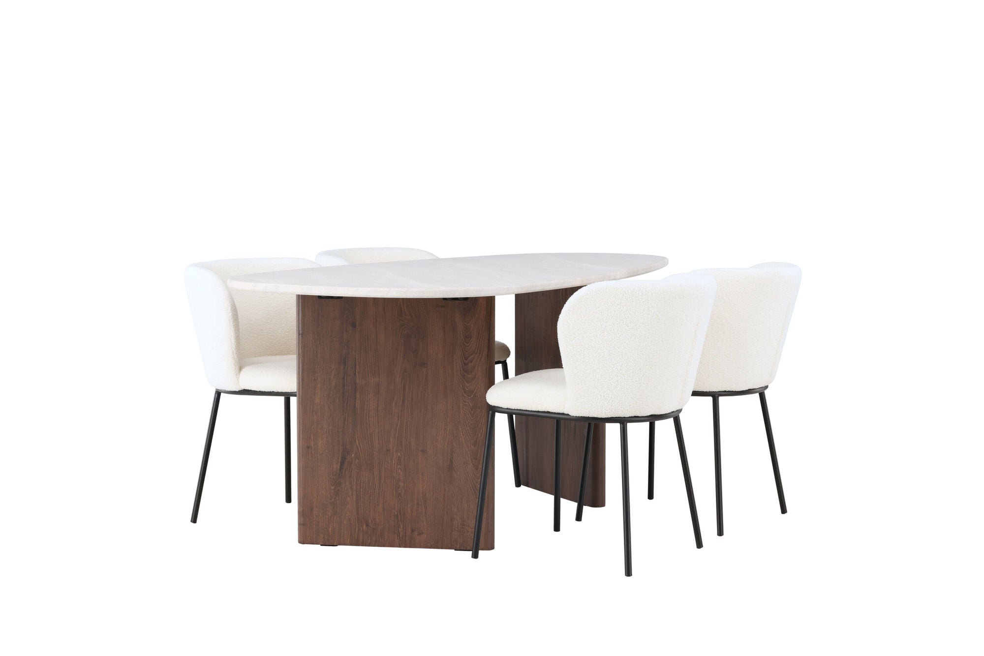 Venture Home Grönvik spisebord 180*75 - Mocca / Offwhite Concretelook MDF +Edina Spisebordsstol - Black / White Boucle _4