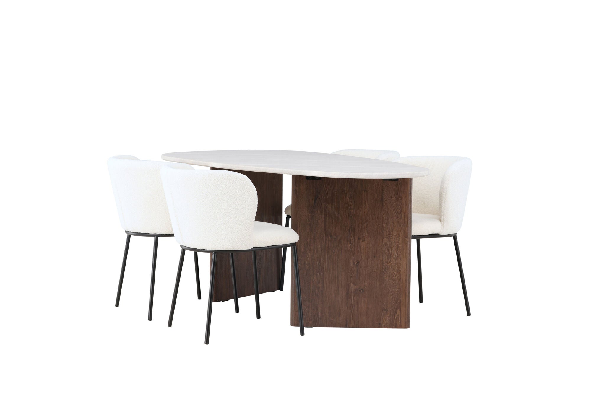 Venture Home Grönvik spisebord 180*75 - Mocca / Offwhite Concretelook MDF +Edina Spisebordsstol - Black / White Boucle _4