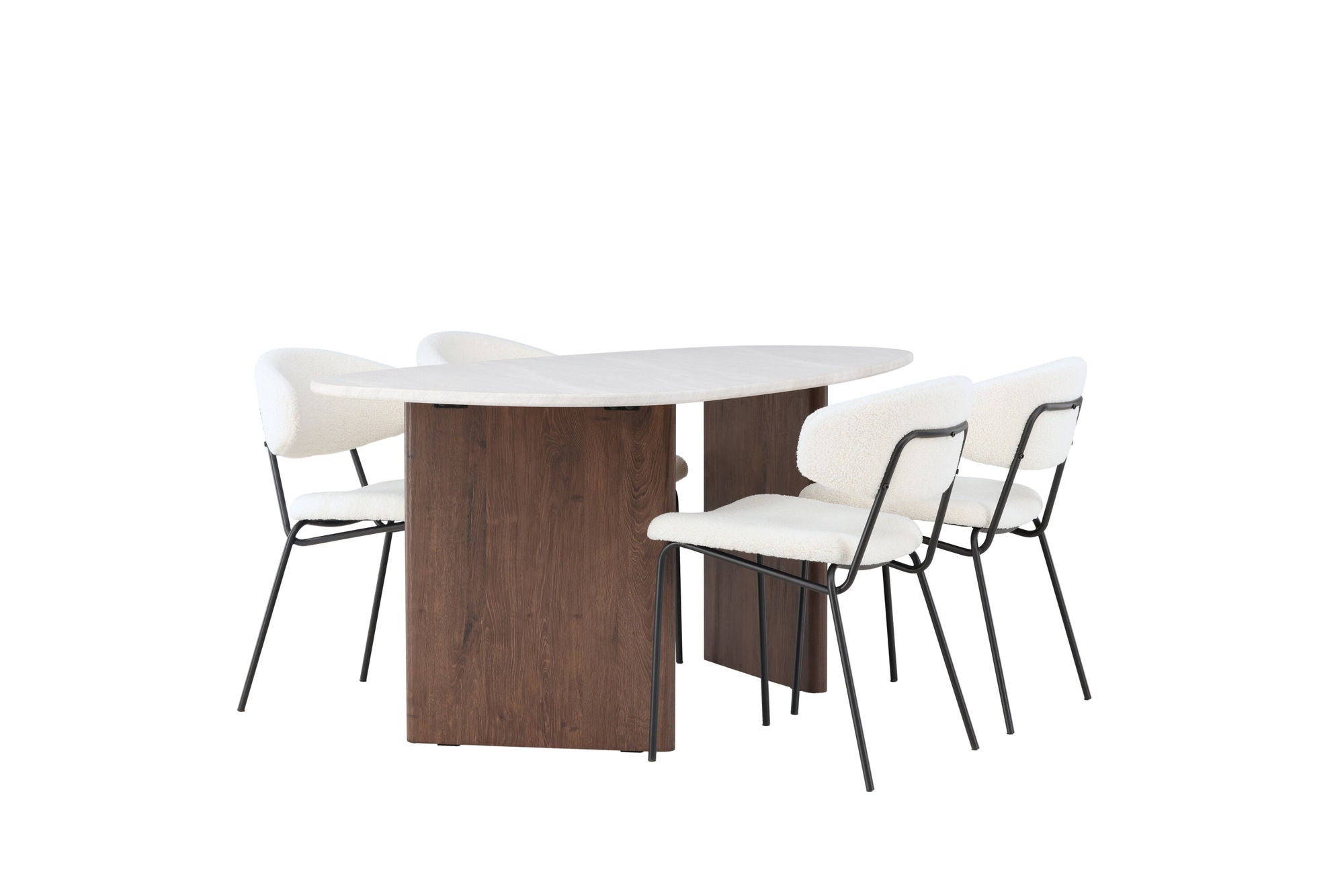 Venture Home Grönvik spisebord 180*75 - Mocca / Offwhite Concretelook MDF +Chico Spisebordsstol - Black / White Boucle _4