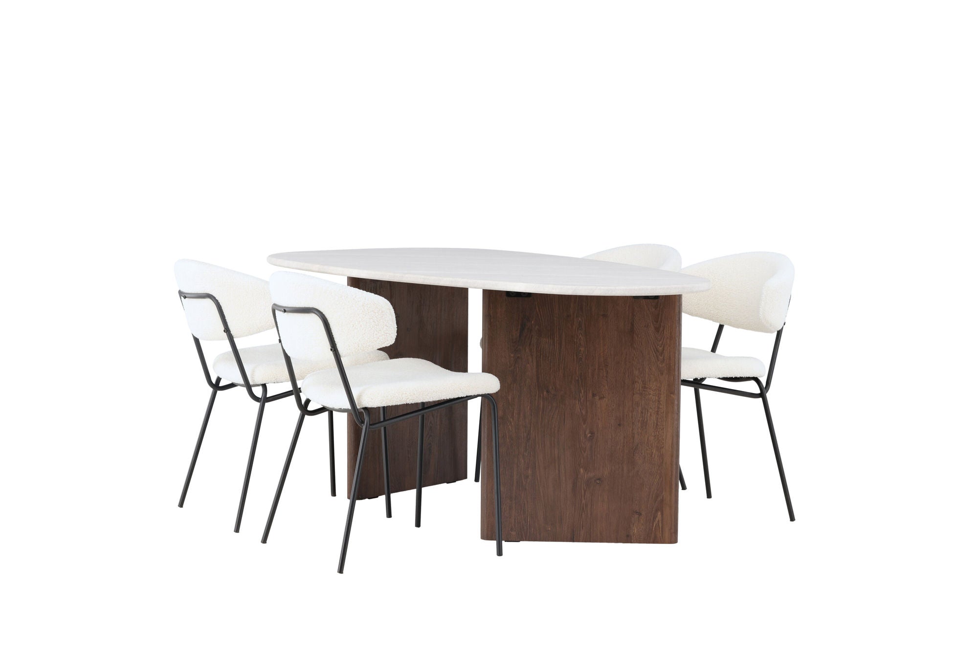 Venture Home Grönvik spisebord 180*75 - Mocca / Offwhite Concretelook MDF +Chico Spisebordsstol - Black / White Boucle _4