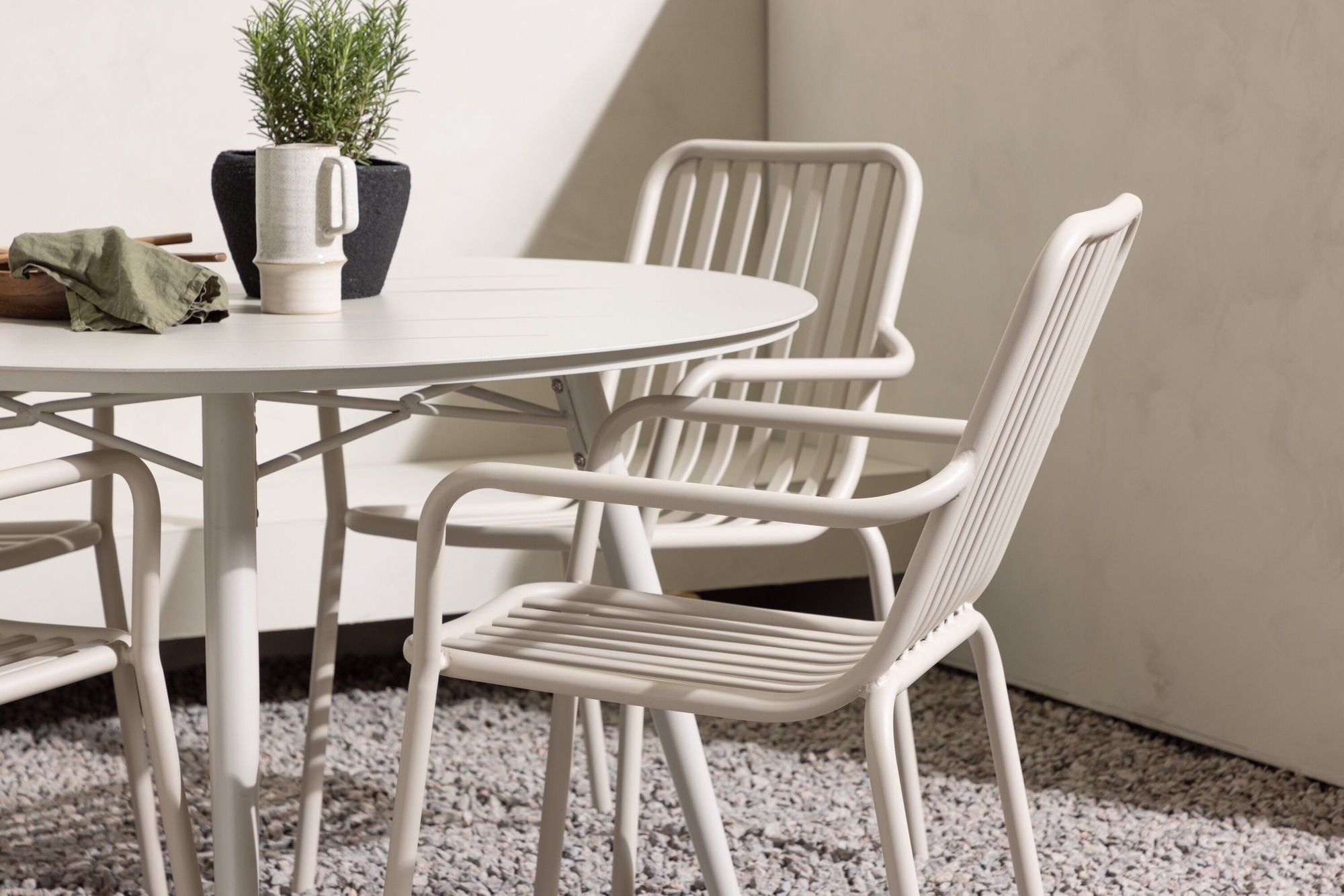 Venture Home Lina spisebord - Beige - rund 120 cm +Peking Diningchair Aluminium - Beige / _4