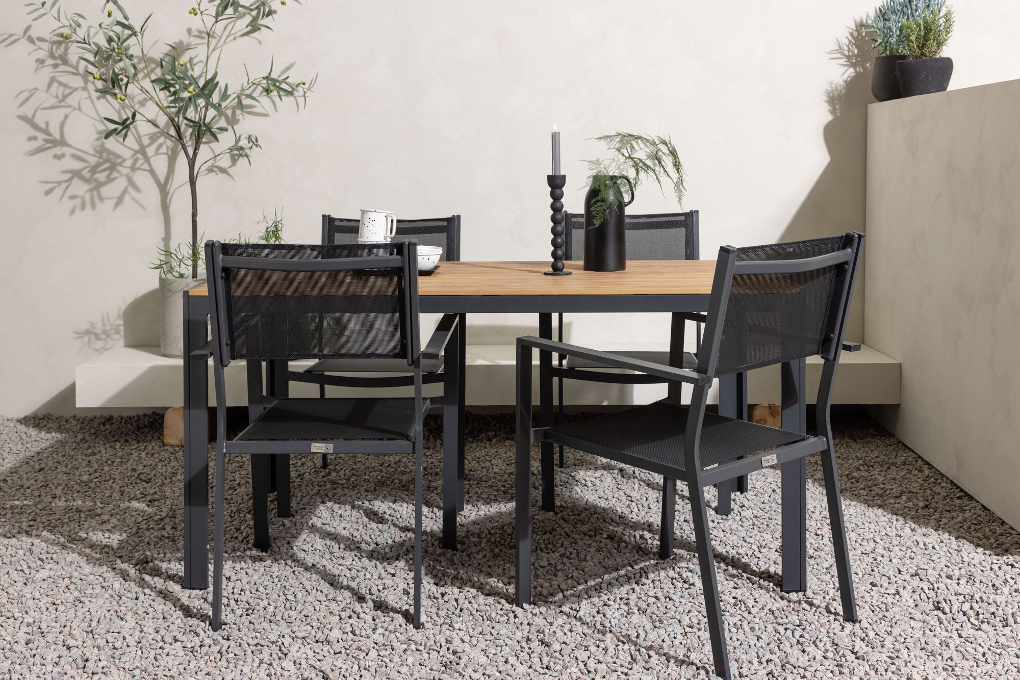 Venture Home Break Diningbord Alumnium - Black / Nature Rectangular 90*150* +Copacabana Stacking stol - Black/Black - Ersätter 4131-408 _4