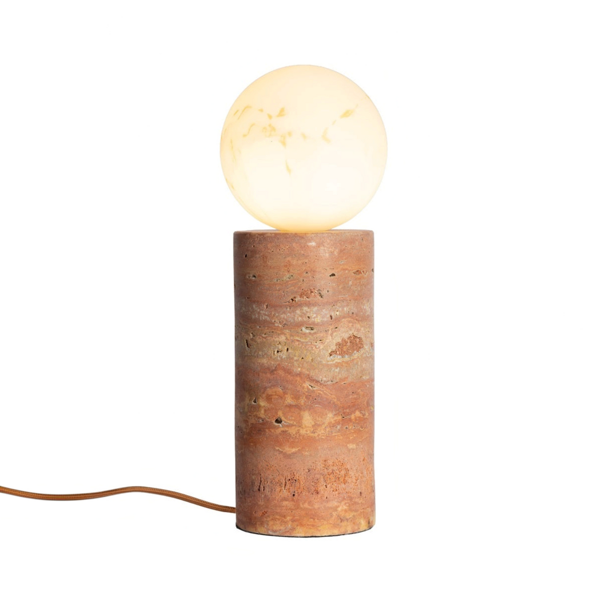 My Store 5 Tivoli table lamp in terra travertine stone with a spherical glass shade and fabric cord