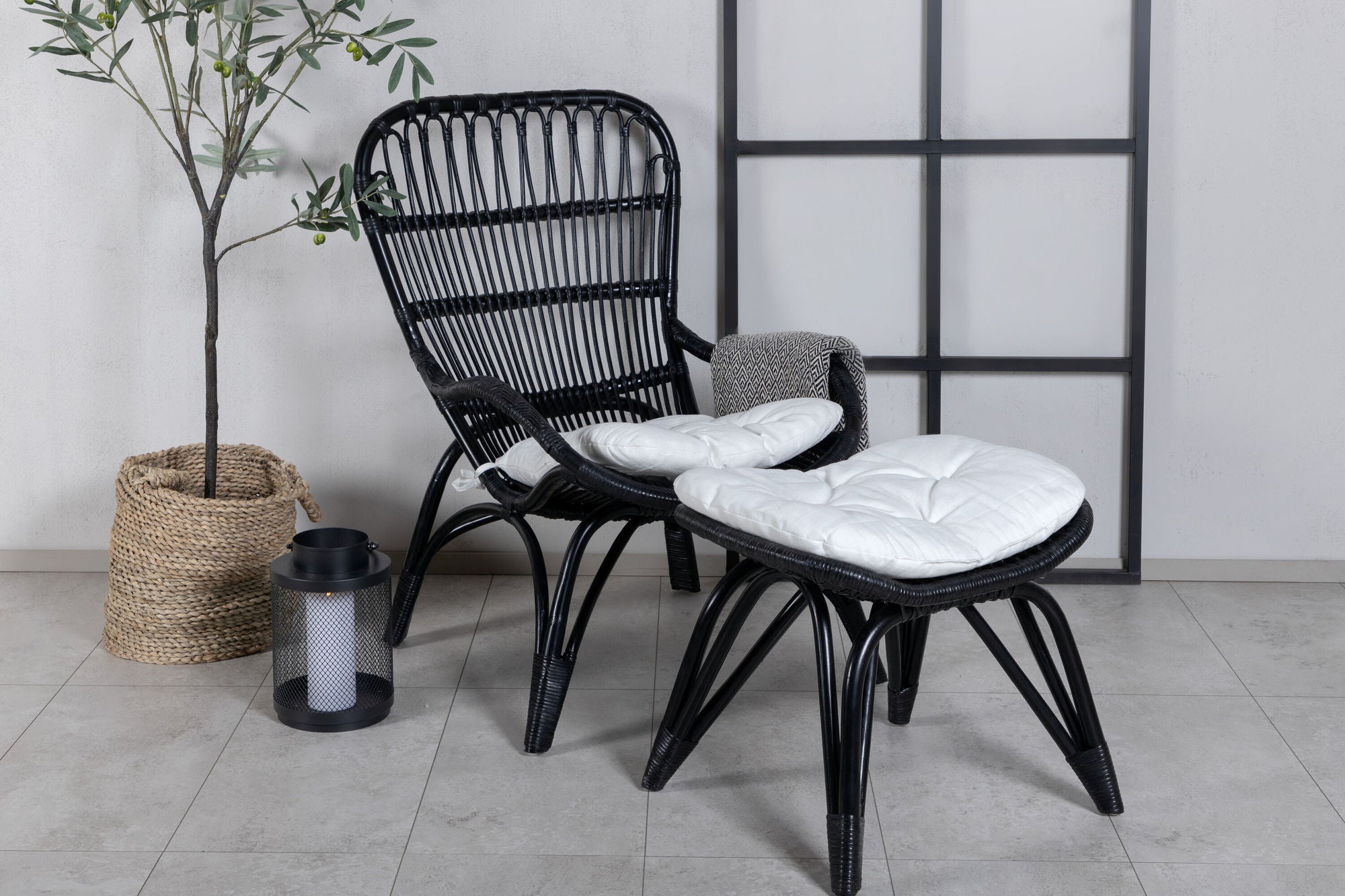 Venture Home Ella Lounge stol - BLACK rattan / Offwhite Cushion Ersätter 1571-6012