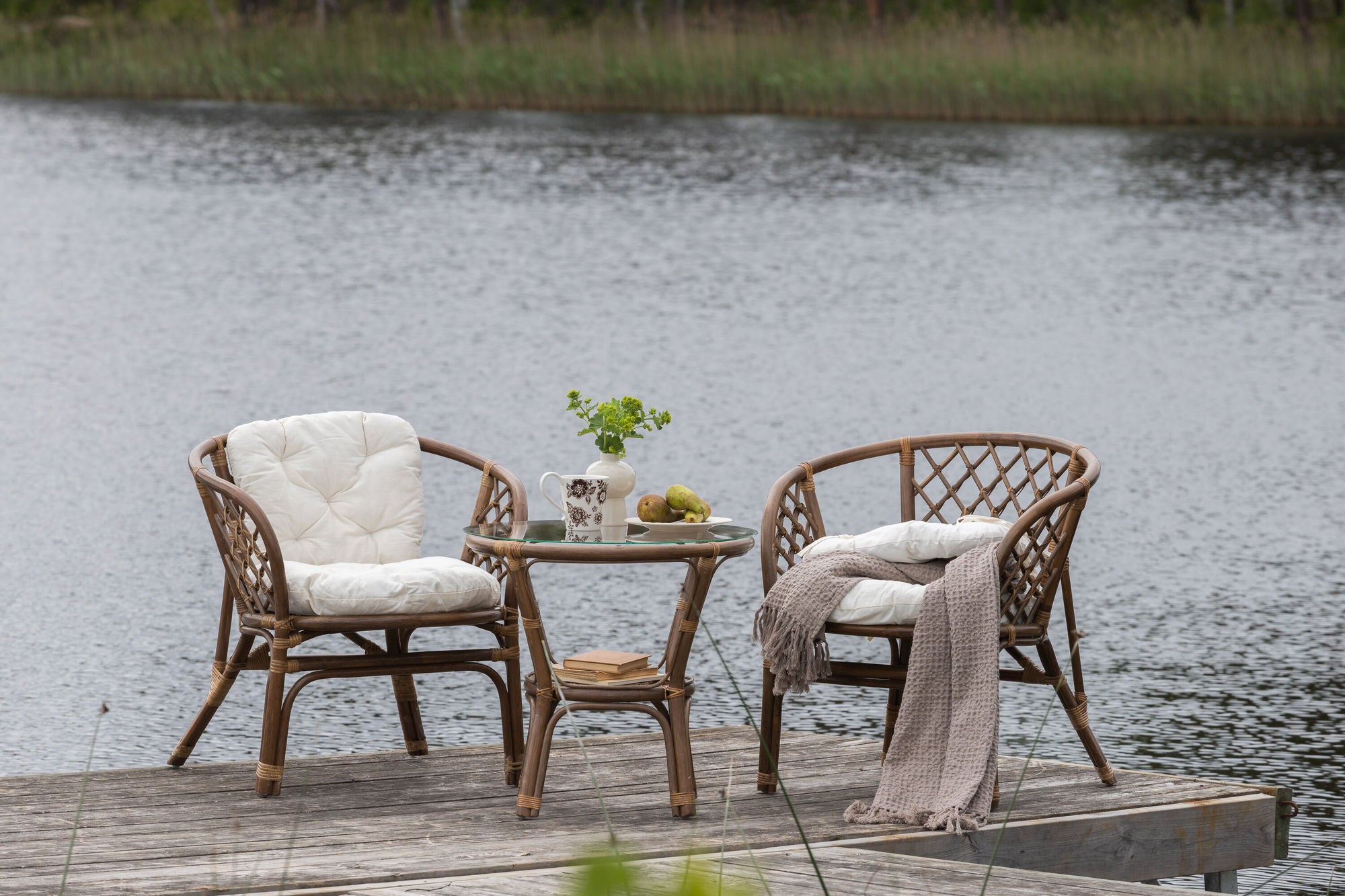 Venture Home Wera Café set -2+1 Rattan / Offwhite Cushion - Ersätter 1573-6011