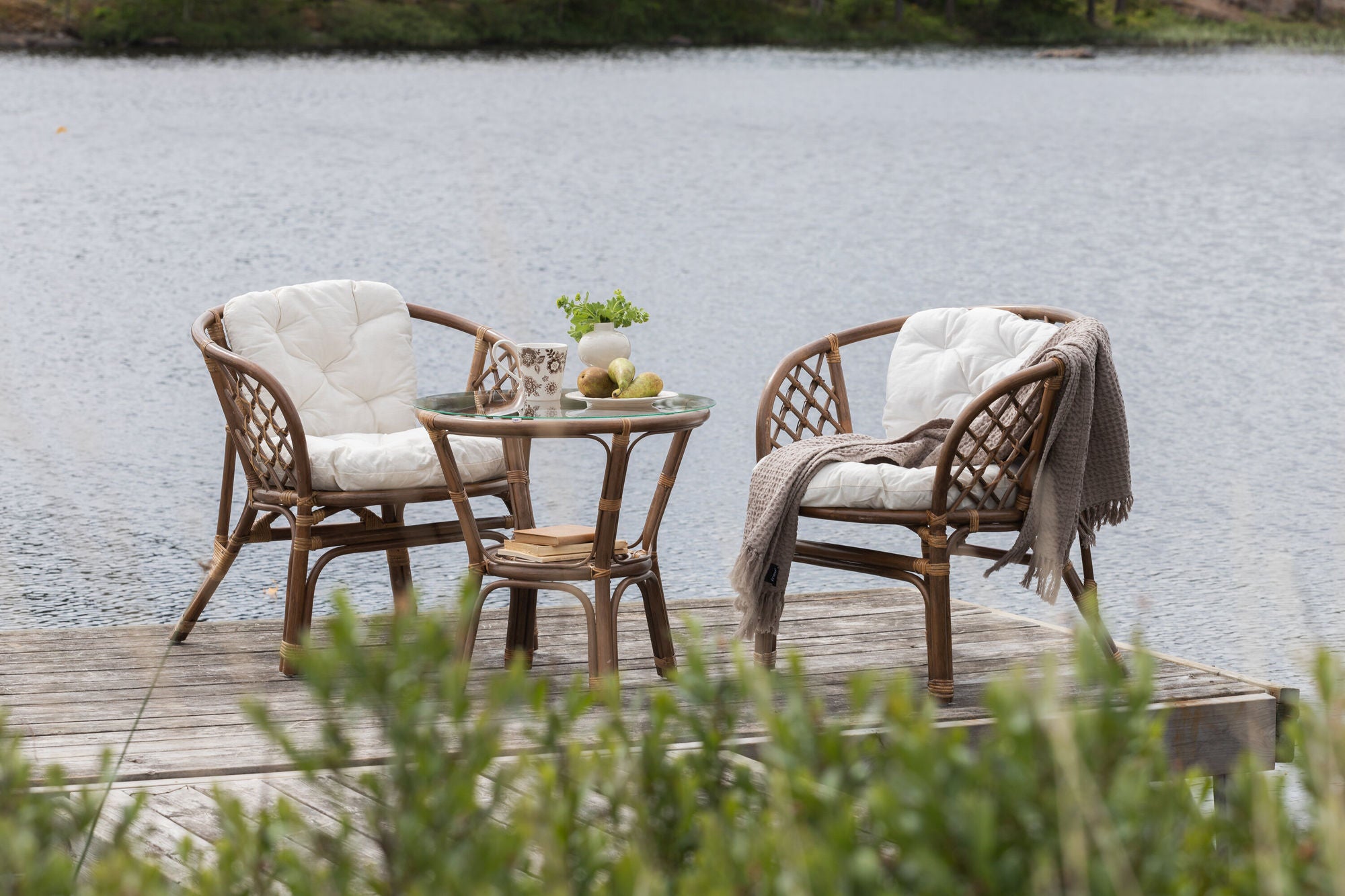 Venture Home Wera Café set -2+1 Rattan / Offwhite Cushion - Ersätter 1573-6011