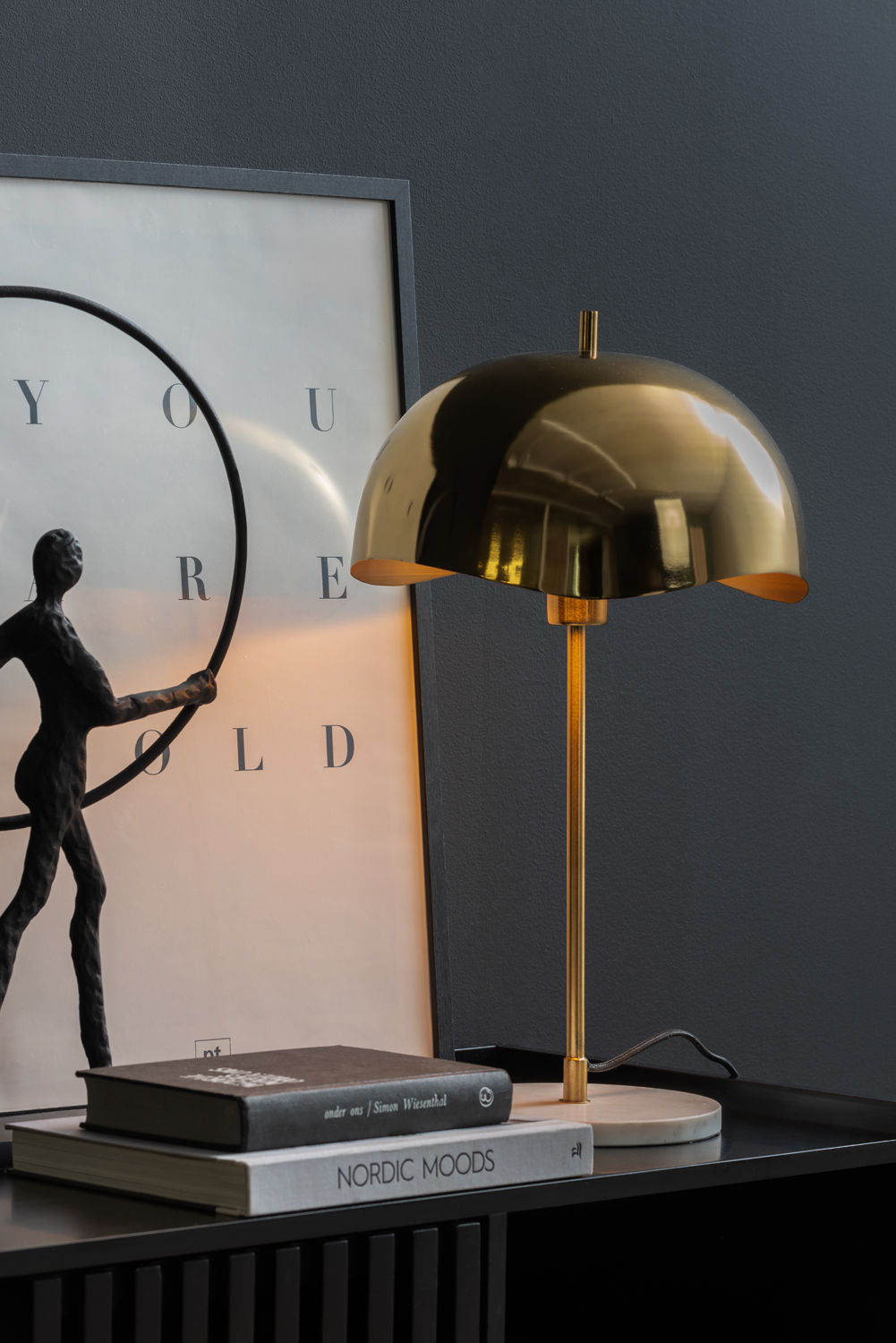 LEITMOTIV Table lamp Waved Dome brushed gold plated