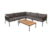 Venture Home Nettan - hjørne sofa set - black Steel / Grey Cushion / Teak