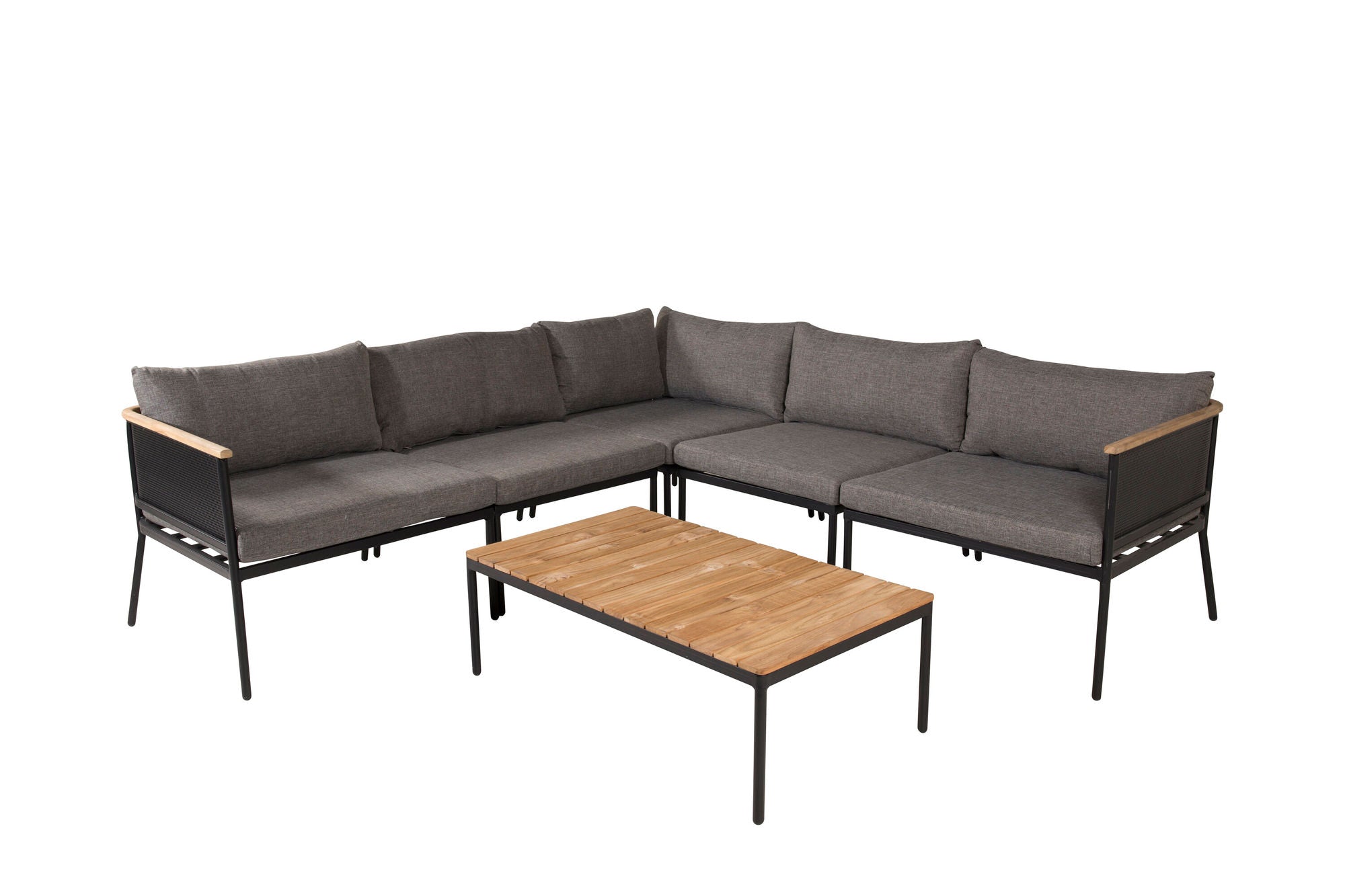 Venture Home Nettan - hjørne sofa set - black Steel / Grey Cushion / Teak