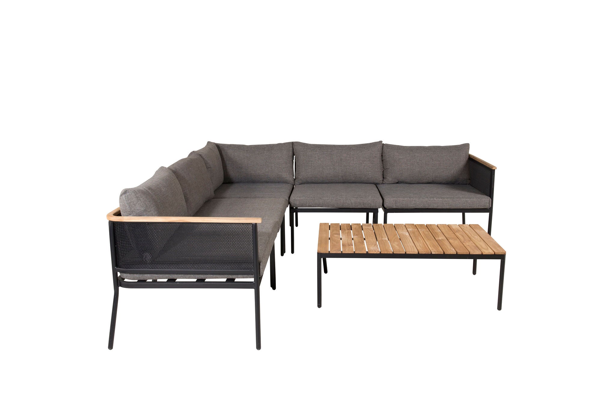 Venture Home Nettan - hjørne sofa set - black Steel / Grey Cushion / Teak