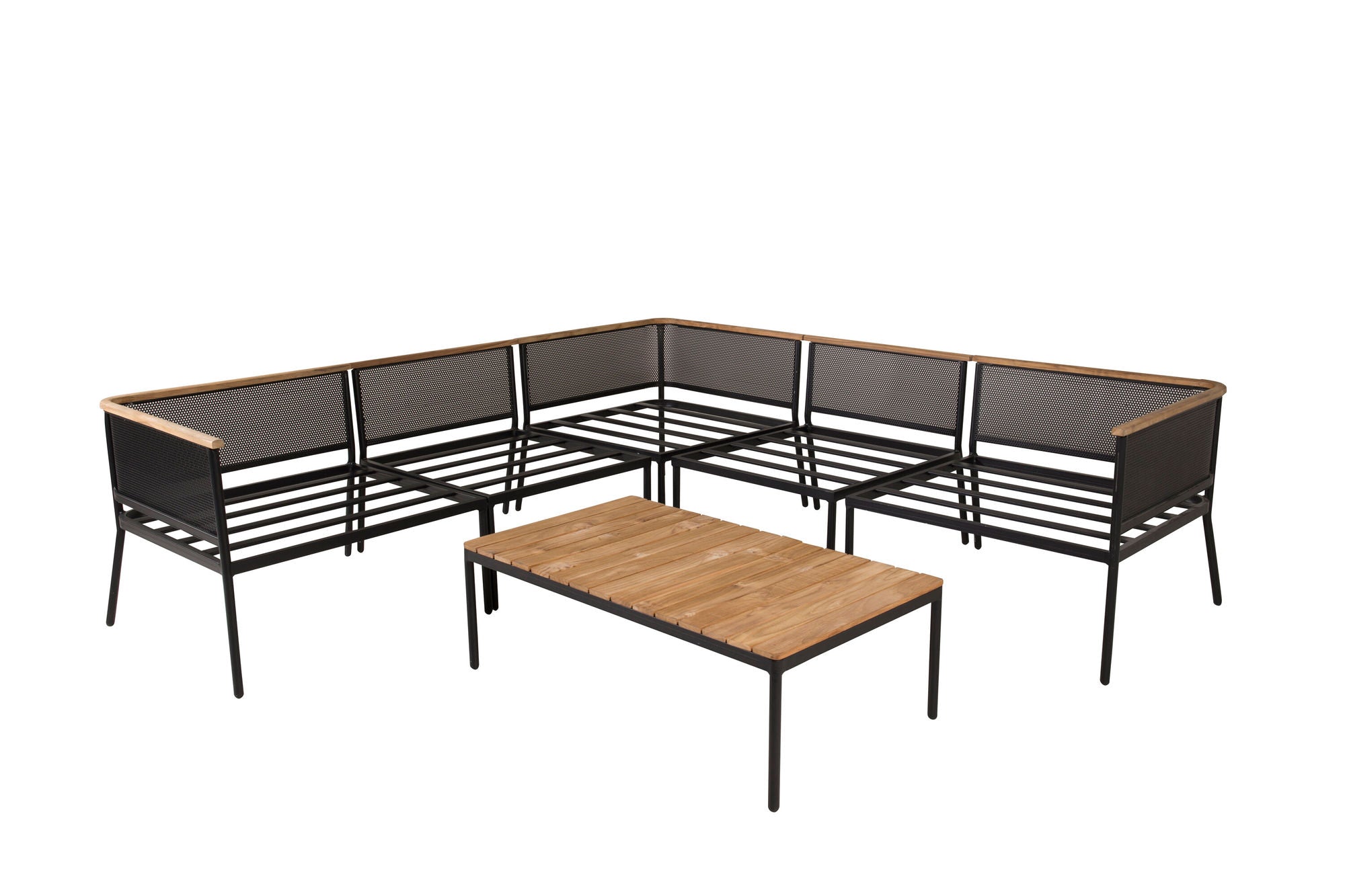 Venture Home Nettan - hjørne sofa set - black Steel / Grey Cushion / Teak