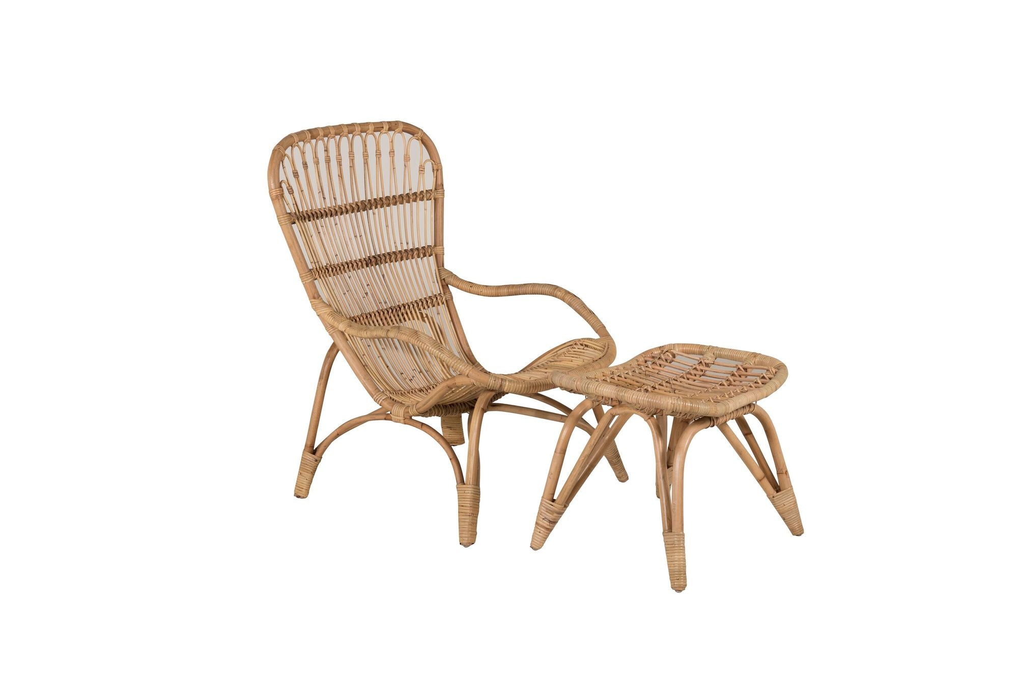 Venture Home Ella Lounge stol - rattan / Offwhite Cushion. inc. Ottoman