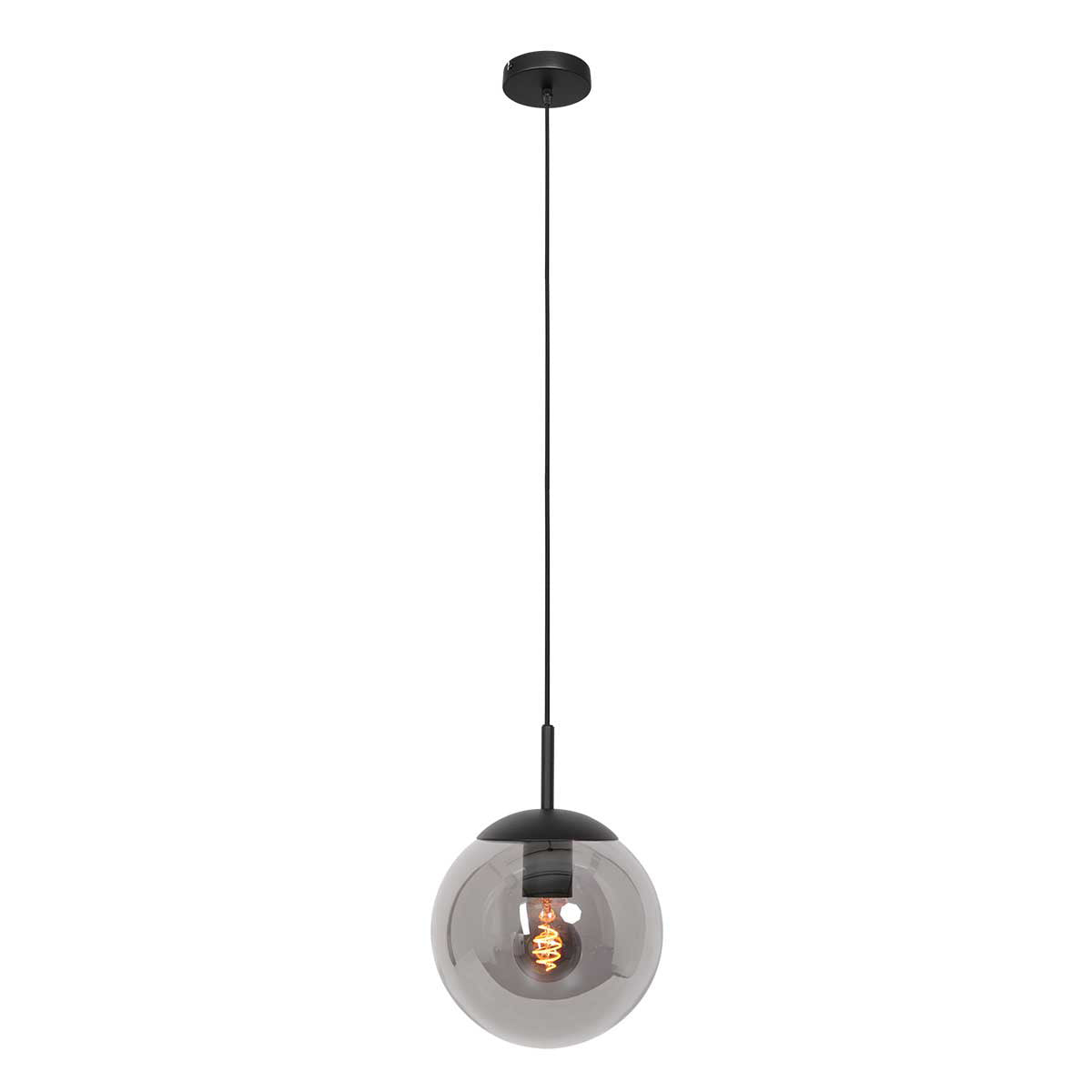 Hængelampe Bollique 3496ZW i sort med røget glas Ø20 cm