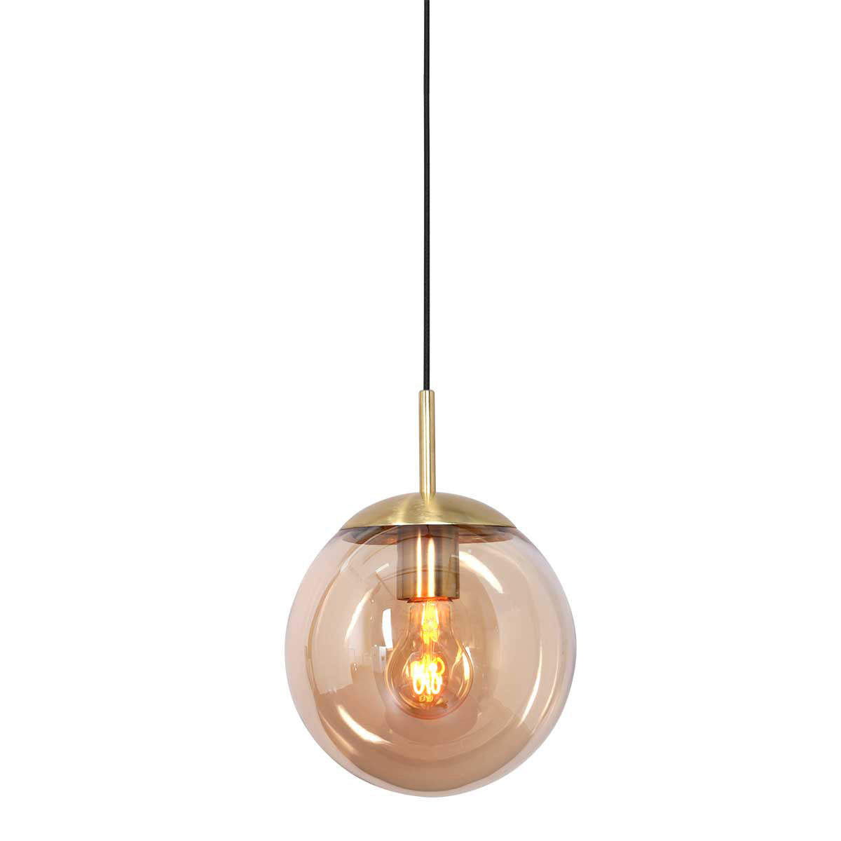 Pendellampe Bollique 3497ME i messing med ravfarvet glas Ø25 cm