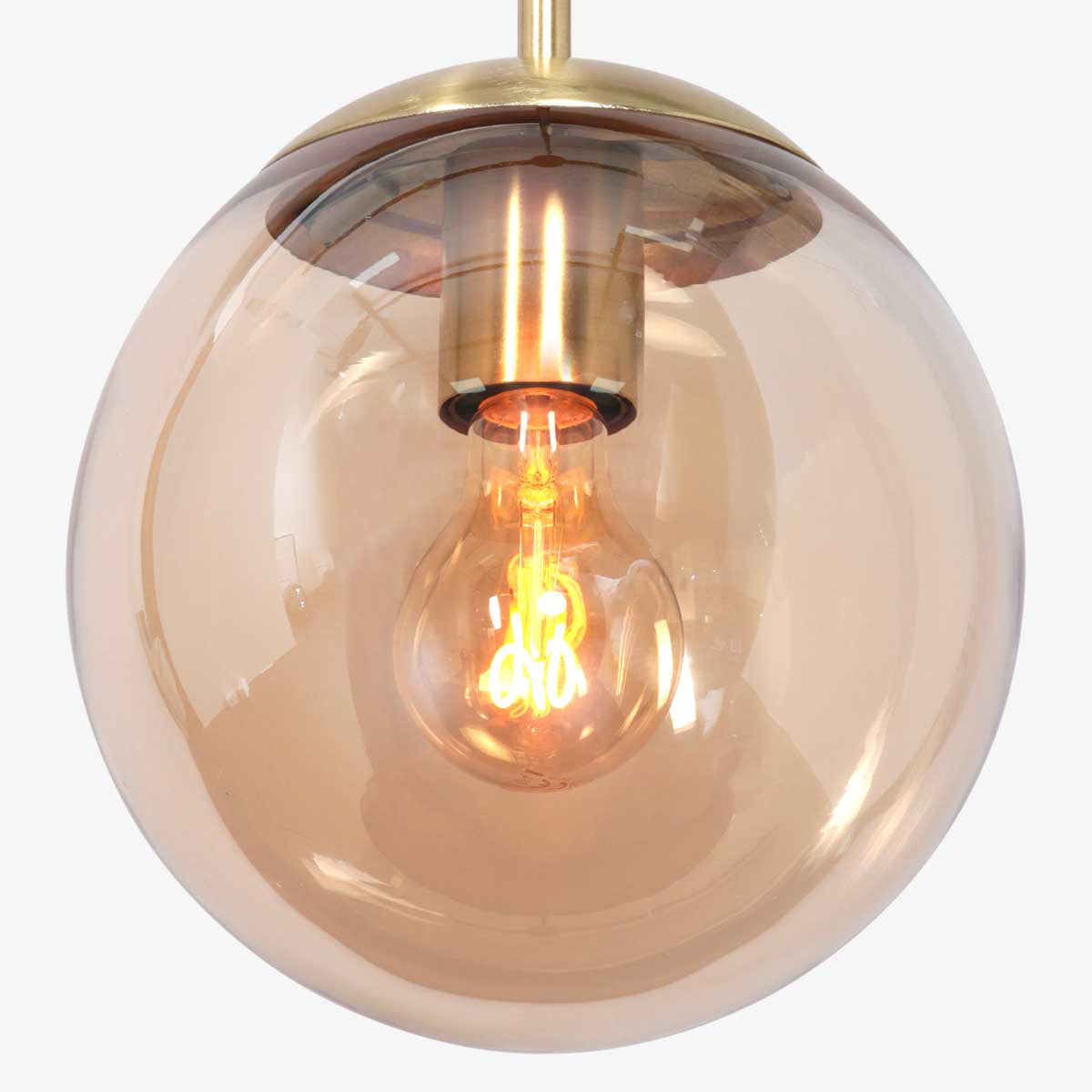 Pendellampe Bollique 3497ME i messing med ravfarvet glas Ø25 cm
