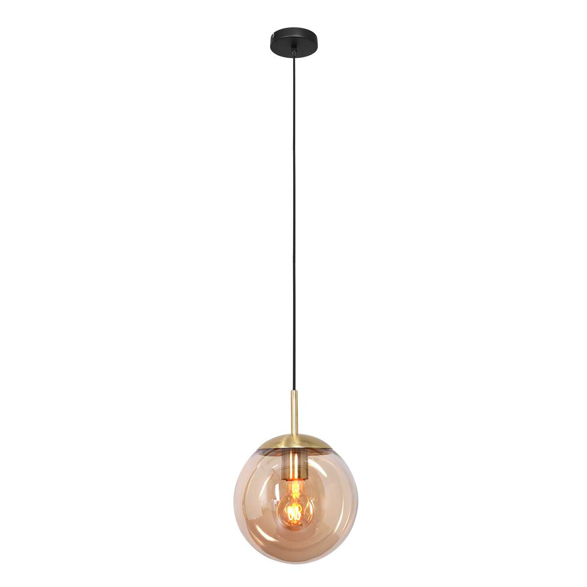 Pendellampe Bollique 3497ME i messing med ravfarvet glas Ø25 cm