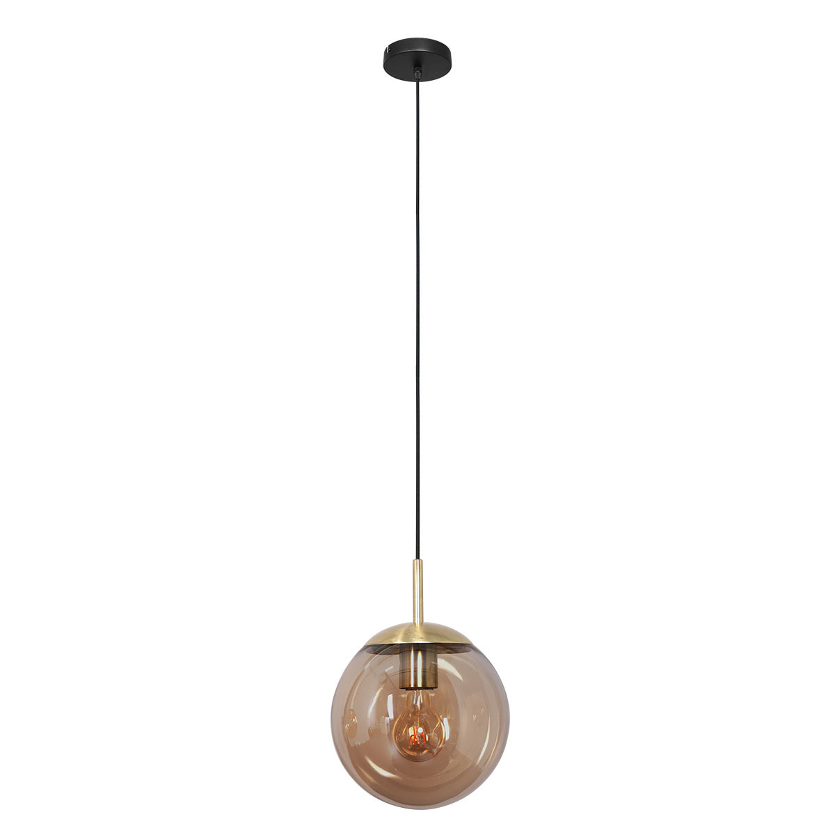 Pendellampe Bollique 3497ME i messing med ravfarvet glas Ø25 cm