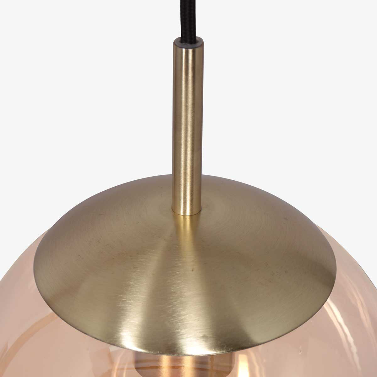 Pendellampe Bollique 3497ME i messing med ravfarvet glas Ø25 cm