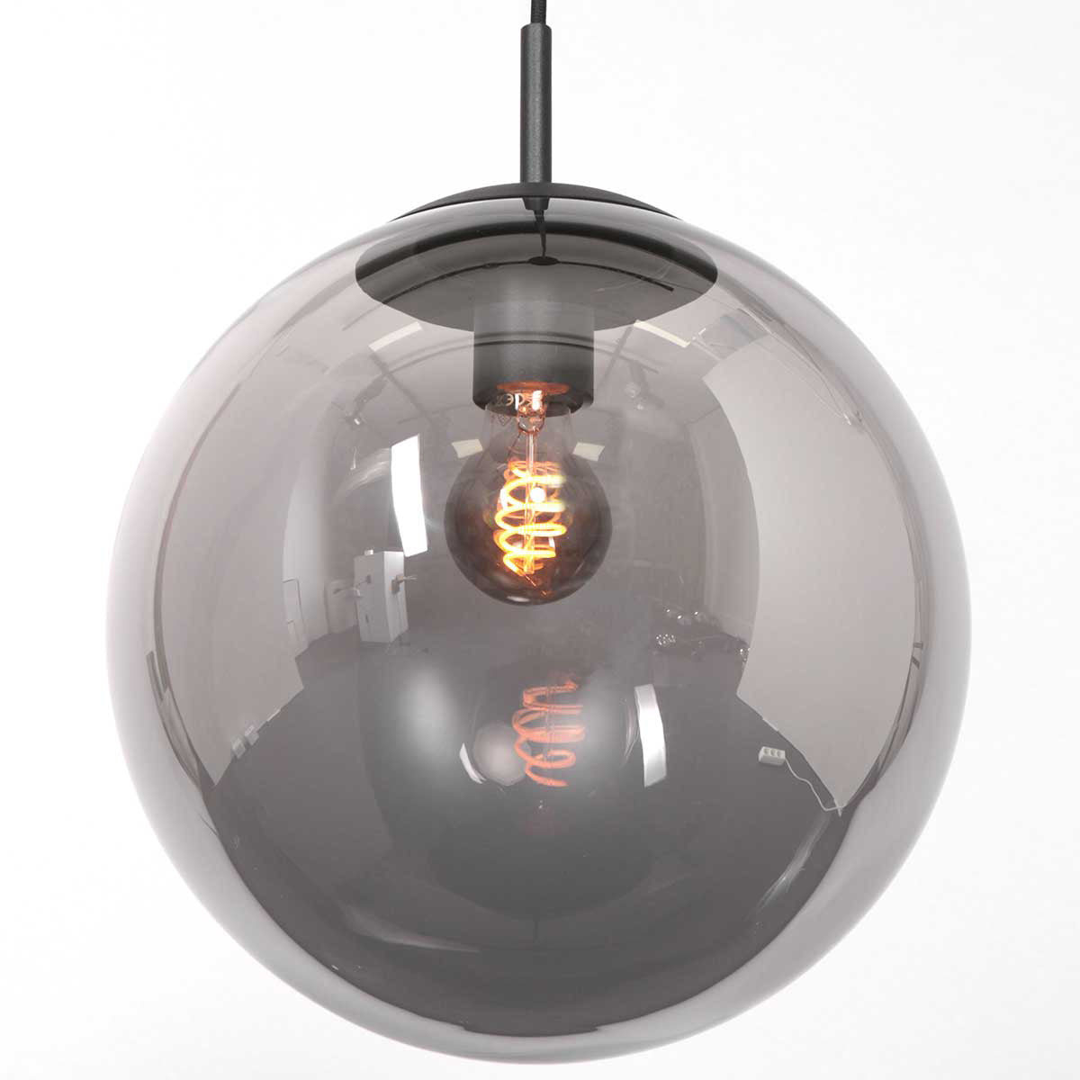 Hængelampe Bollique 3497ZW sort med røgfarvet glas Ø25 cm