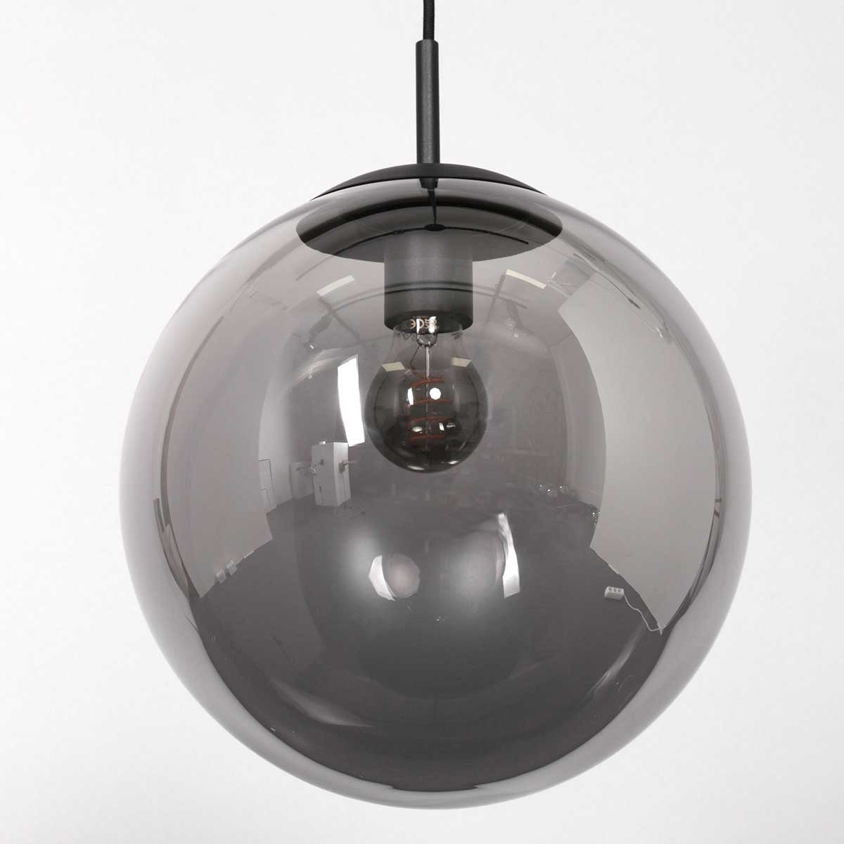 Hængelampe Bollique 3497ZW sort med røgfarvet glas Ø25 cm