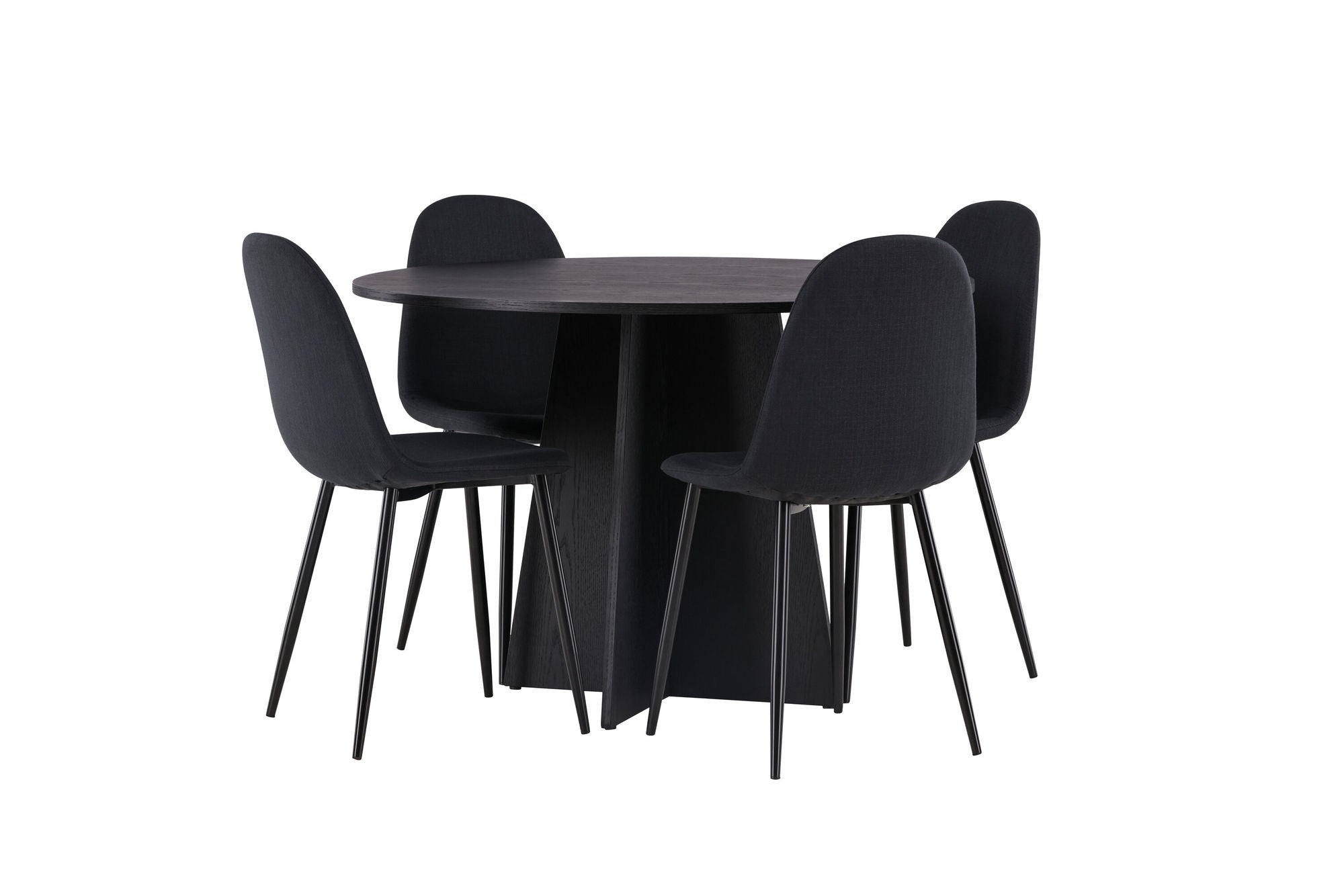 Venture Home Bootcut rund spisebord - Black / Black Fanéer +Polar Spisebordsstol - Black Legs - Black Fabric _4