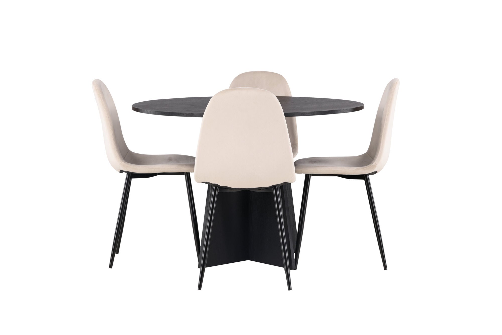 Venture Home Bootcut rund spisebord - Black / Black Fanéer +Polar Spisebordsstol - Black legs / Beige Velvet _4
