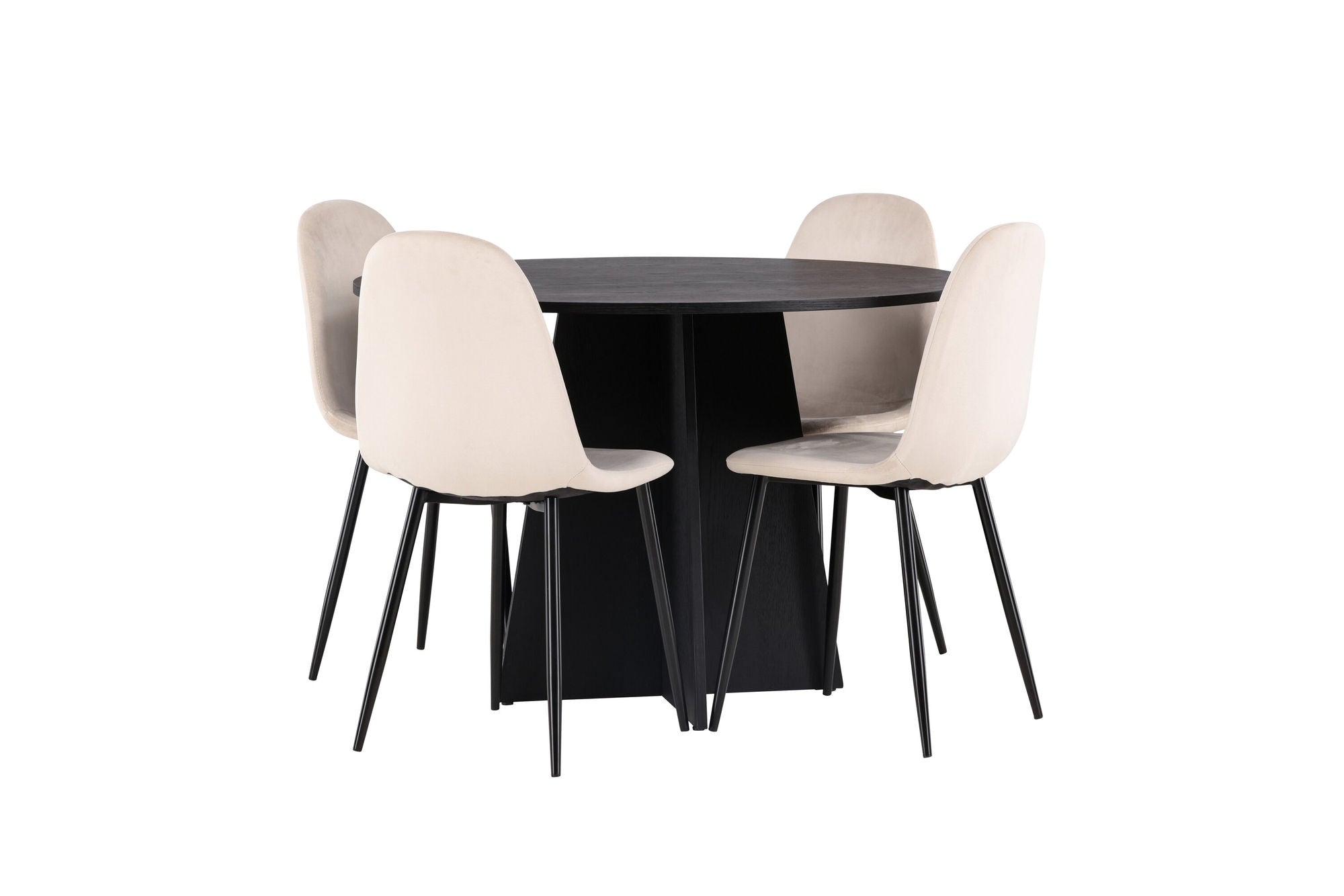 Venture Home Bootcut rund spisebord - Black / Black Fanéer +Polar Spisebordsstol - Black legs / Beige Velvet _4