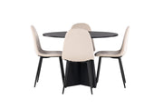Venture Home Bootcut rund spisebord - Black / Black Fanéer +Polar Spisebordsstol - Black legs / Beige Velvet _4