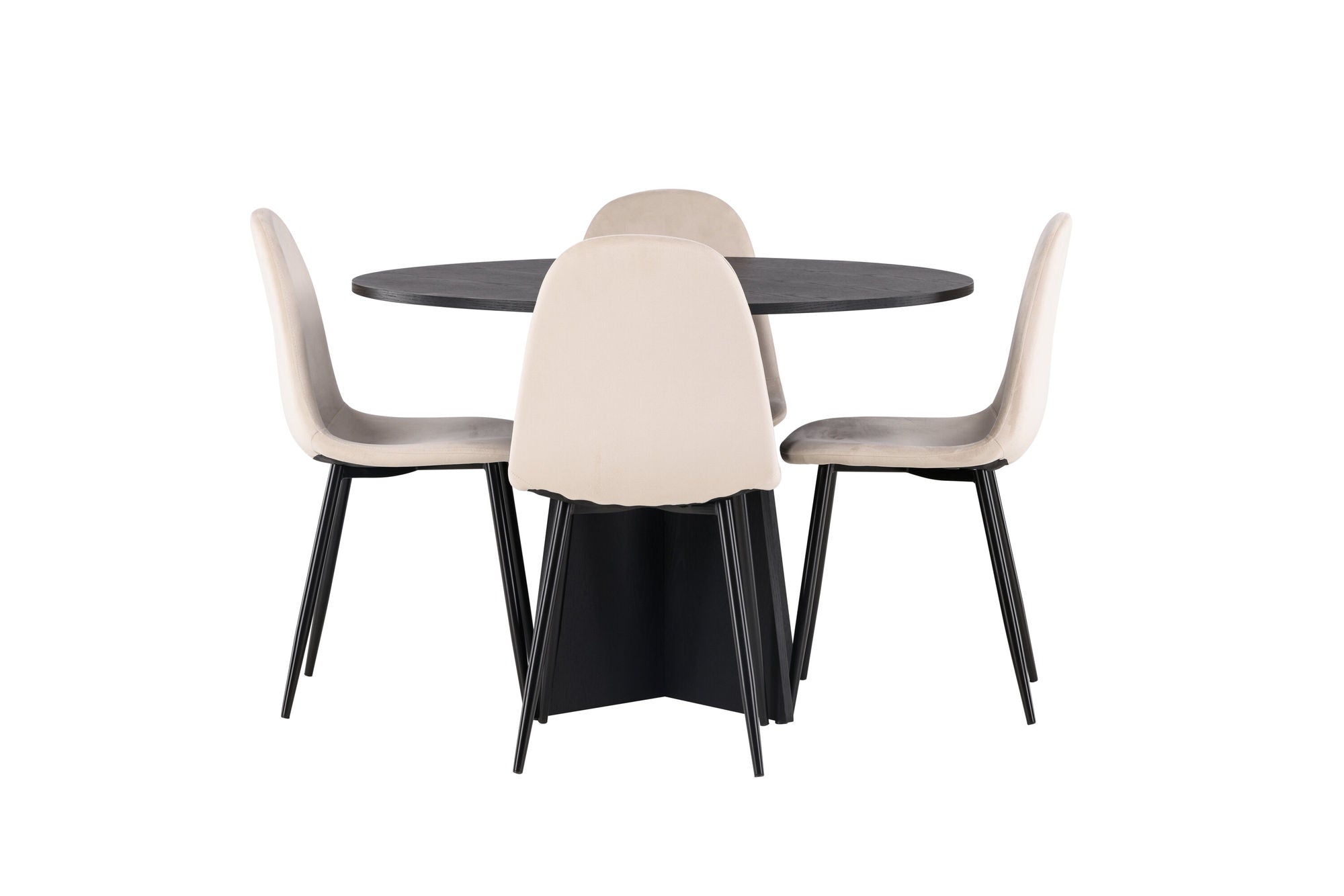 Venture Home Bootcut rund spisebord - Black / Black Fanéer +Polar Spisebordsstol - Black legs / Beige Velvet _4