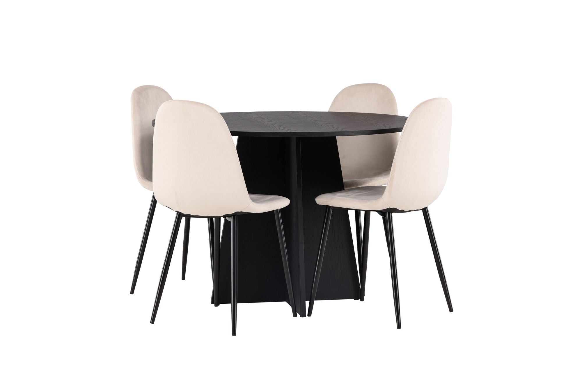 Venture Home Bootcut rund spisebord - Black / Black Fanéer +Polar Spisebordsstol - Black legs / Beige Velvet _4