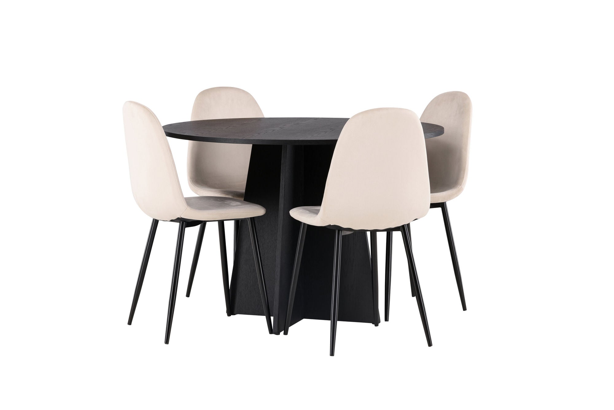 Venture Home Bootcut rund spisebord - Black / Black Fanéer +Polar Spisebordsstol - Black legs / Beige Velvet _4