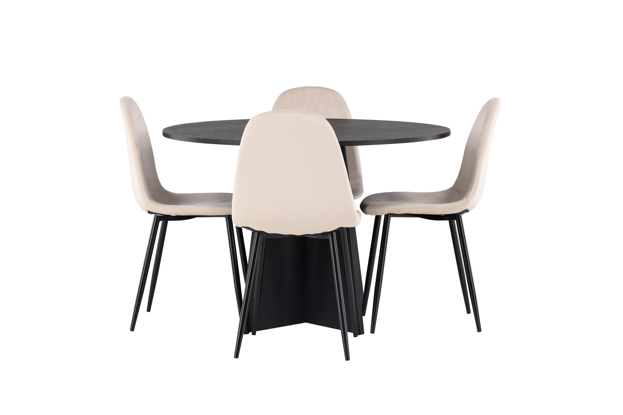 Venture Home Bootcut rund spisebord - Black / Black Fanéer +Polar Spisebordsstol - Black legs / Beige Velvet _4